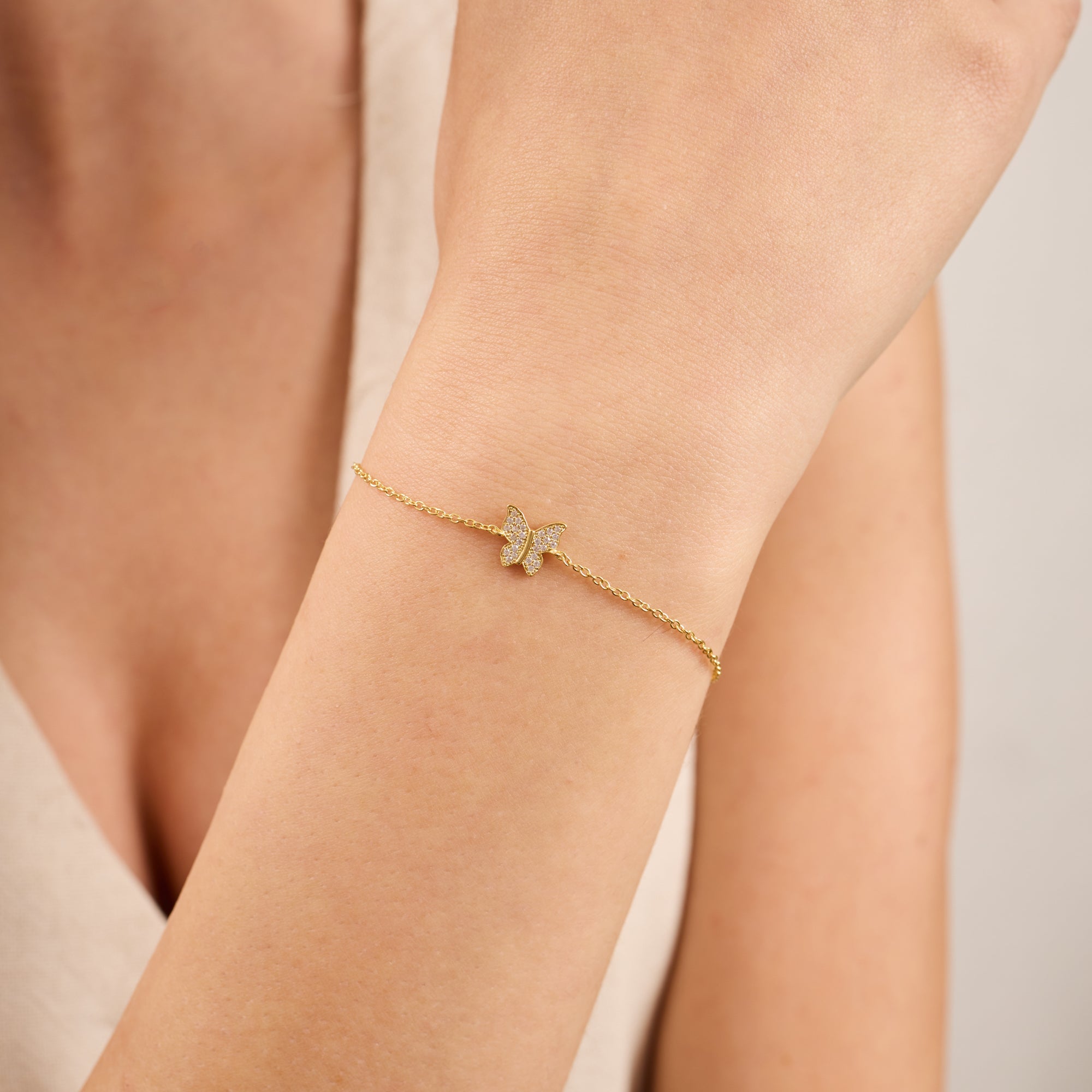 14K Gold Diamond Butterfly Adjustable Chain Bracelet – Aria