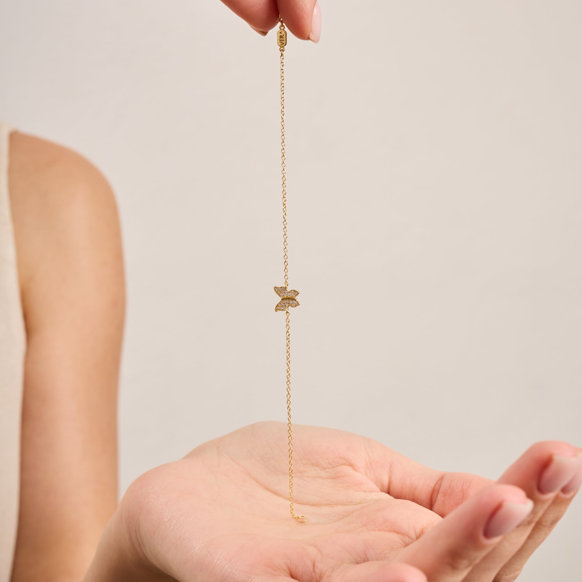 14K Gold Diamond Butterfly Adjustable Chain Bracelet – Aria