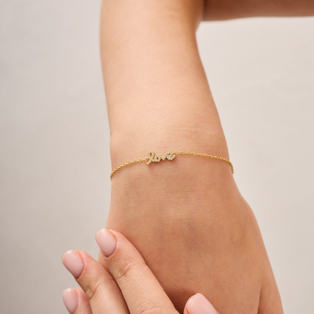 14K Gold Diamond Love Script Chain Bracelet – Rosie