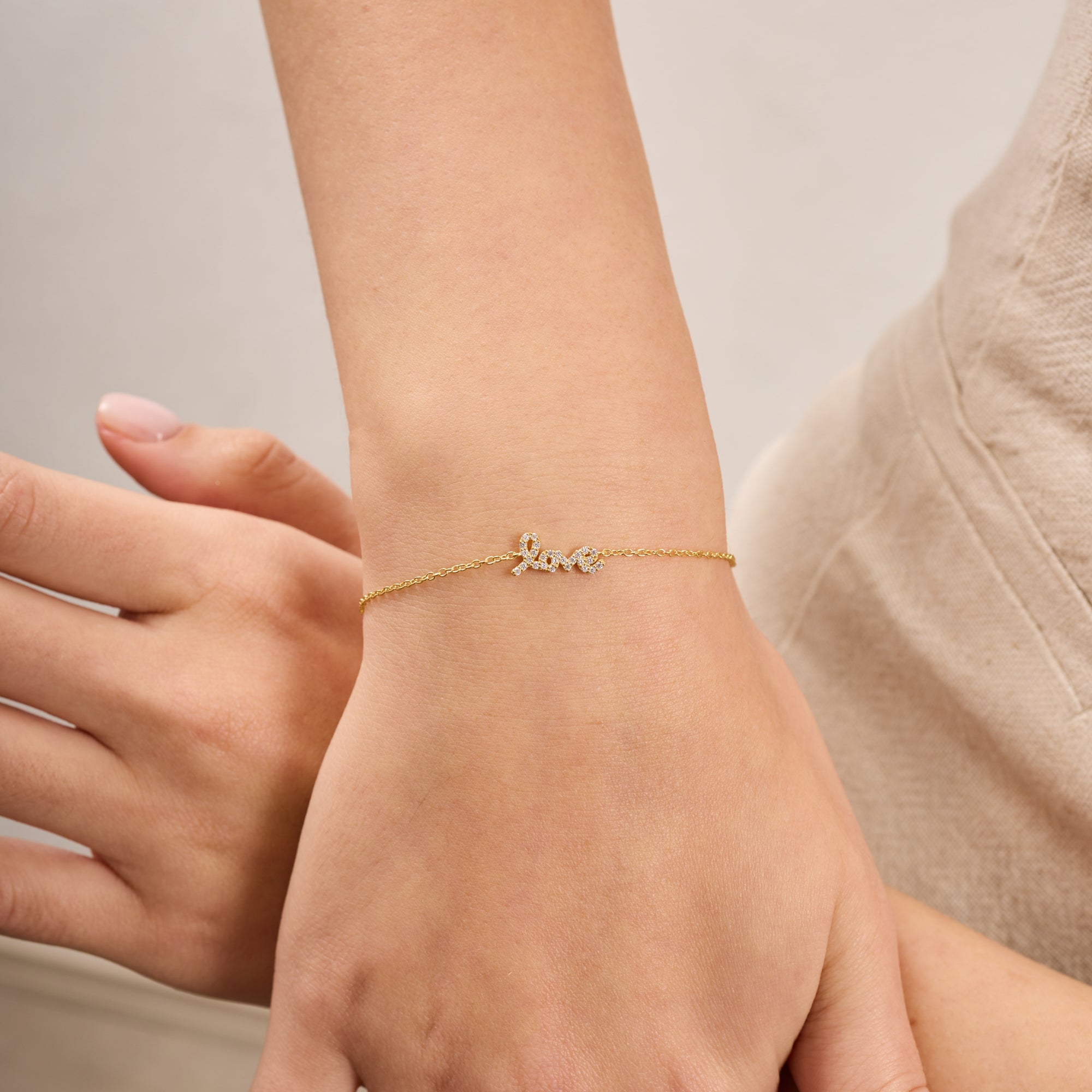 14K Gold Diamond Love Script Chain Bracelet – Rosie