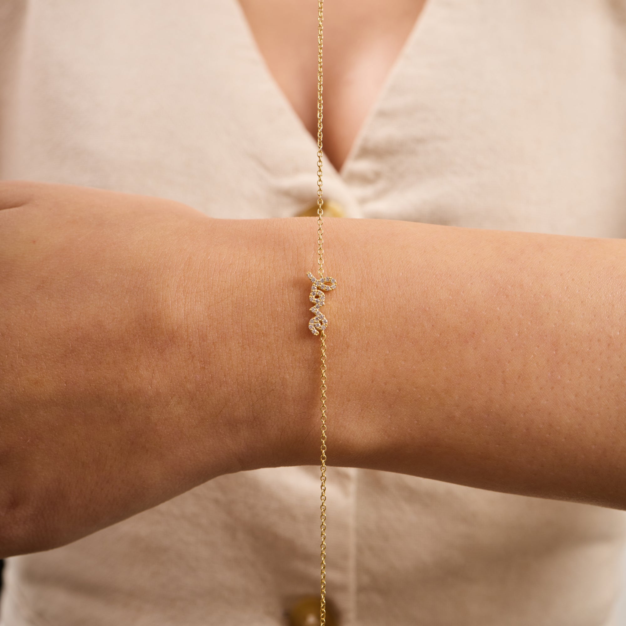 14K Gold Diamond Love Script Chain Bracelet – Rosie