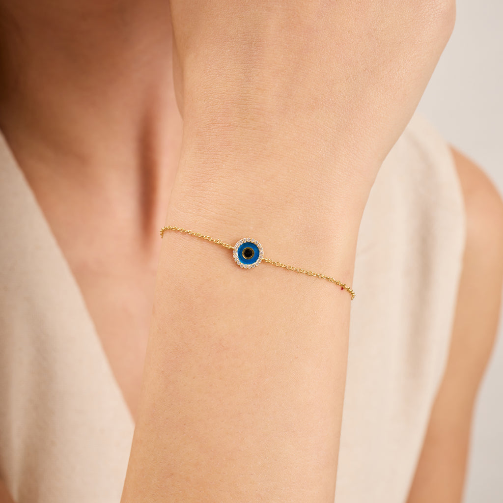 14K Gold Diamond Evil Eye Chain Bracelet – Ayla