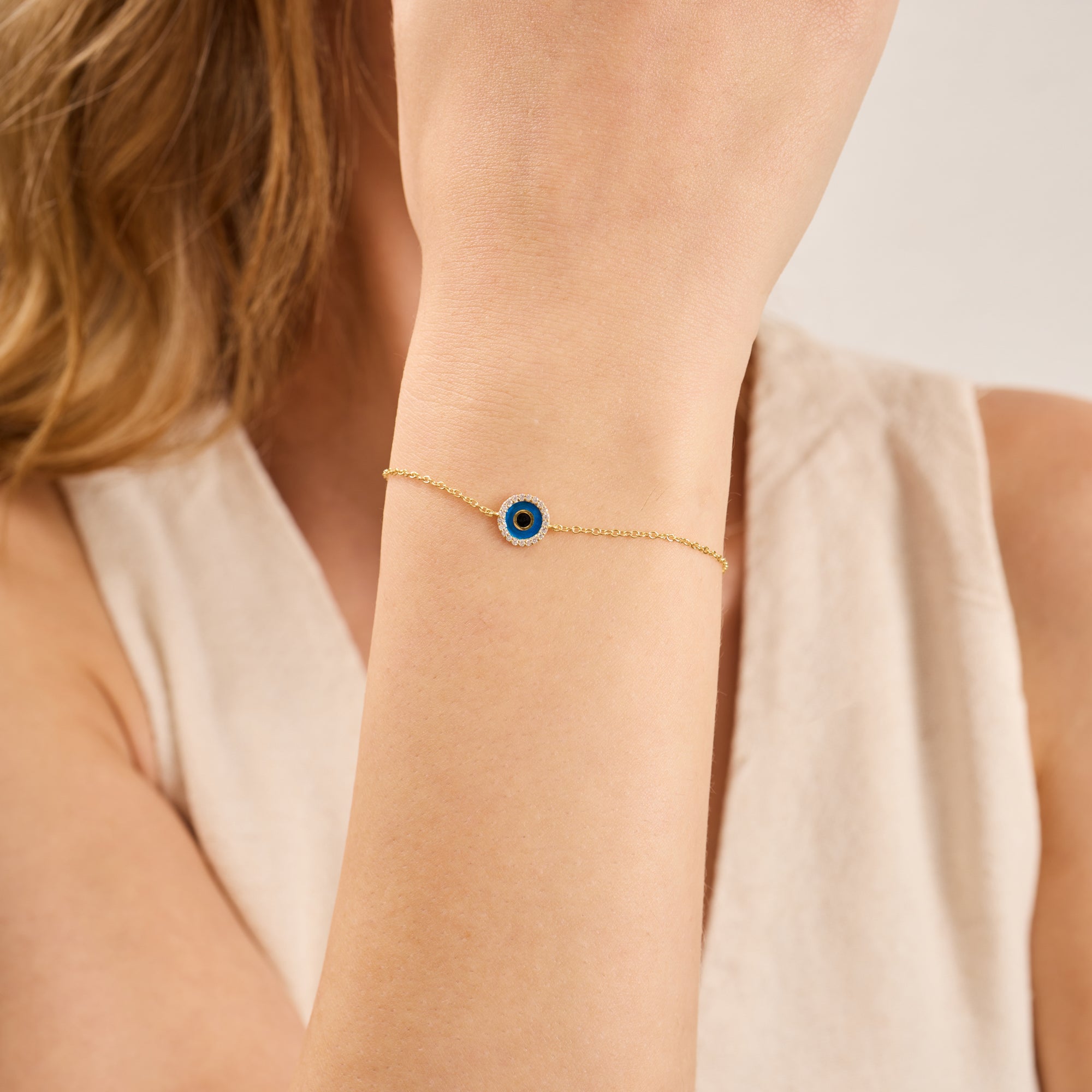 14K Gold Diamond Evil Eye Chain Bracelet – Ayla