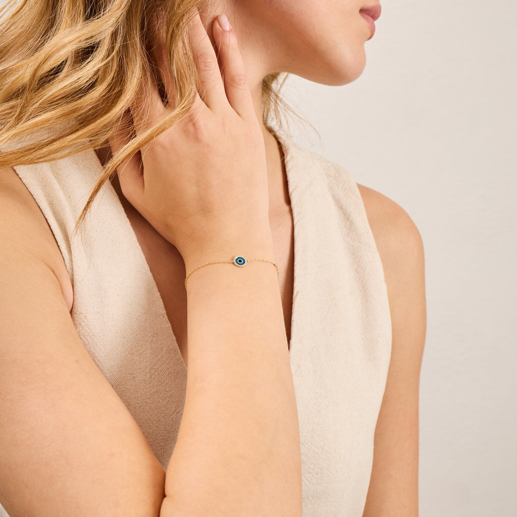 14K Gold Diamond Evil Eye Chain Bracelet – Ayla