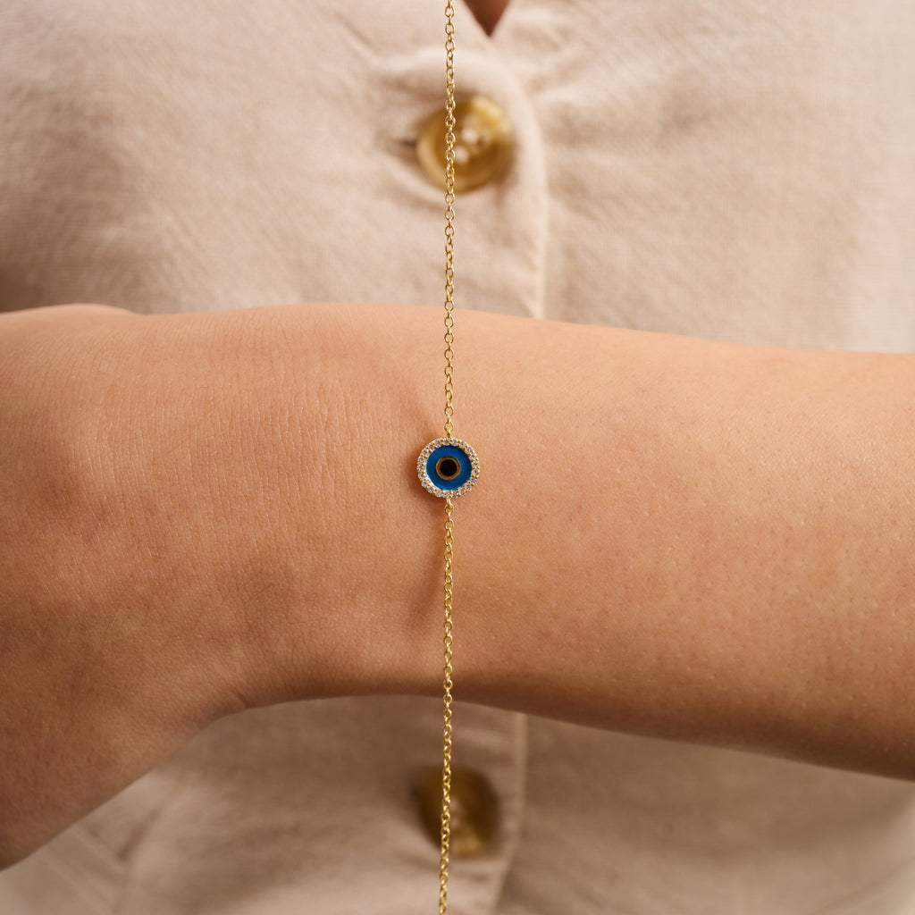14K Gold Diamond Evil Eye Chain Bracelet – Ayla