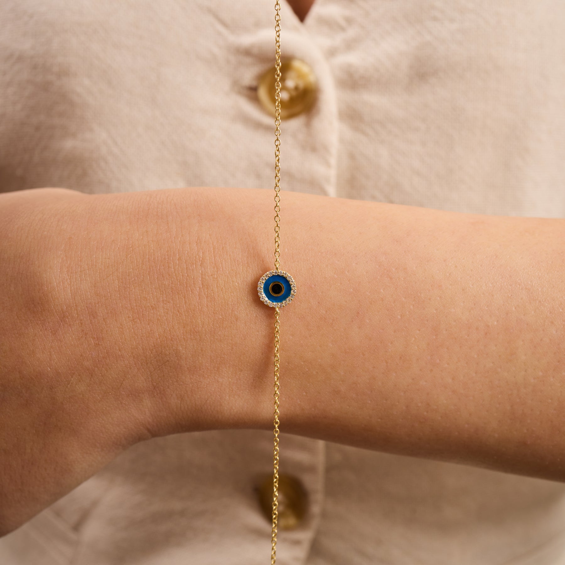 14K Gold Diamond Evil Eye Chain Bracelet – Ayla