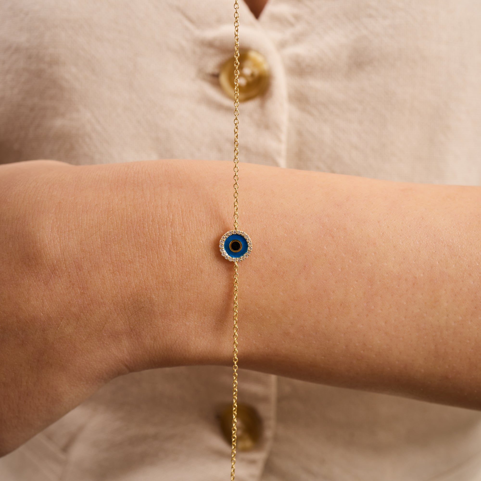 14K Gold Diamond Evil Eye Chain Bracelet – Ayla