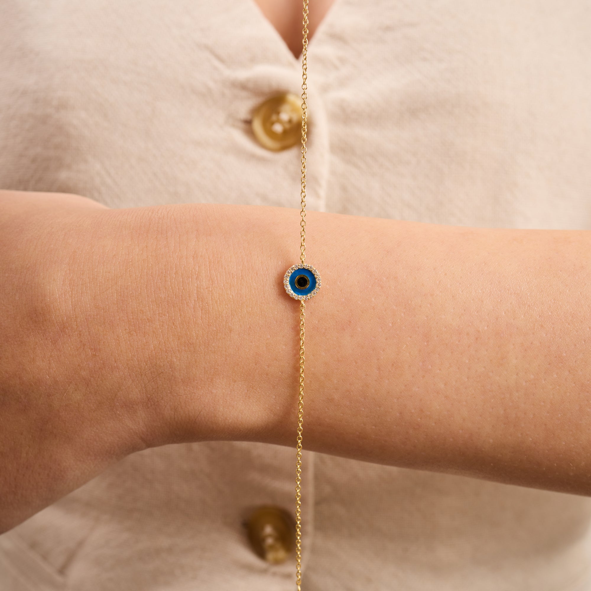 14K Gold Diamond Evil Eye Chain Bracelet – Ayla