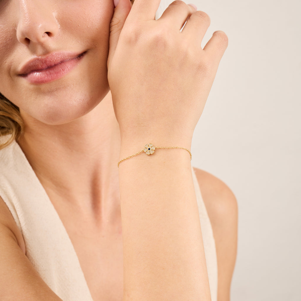 14K Gold Diamond Flower Chain Bracelet – Elina