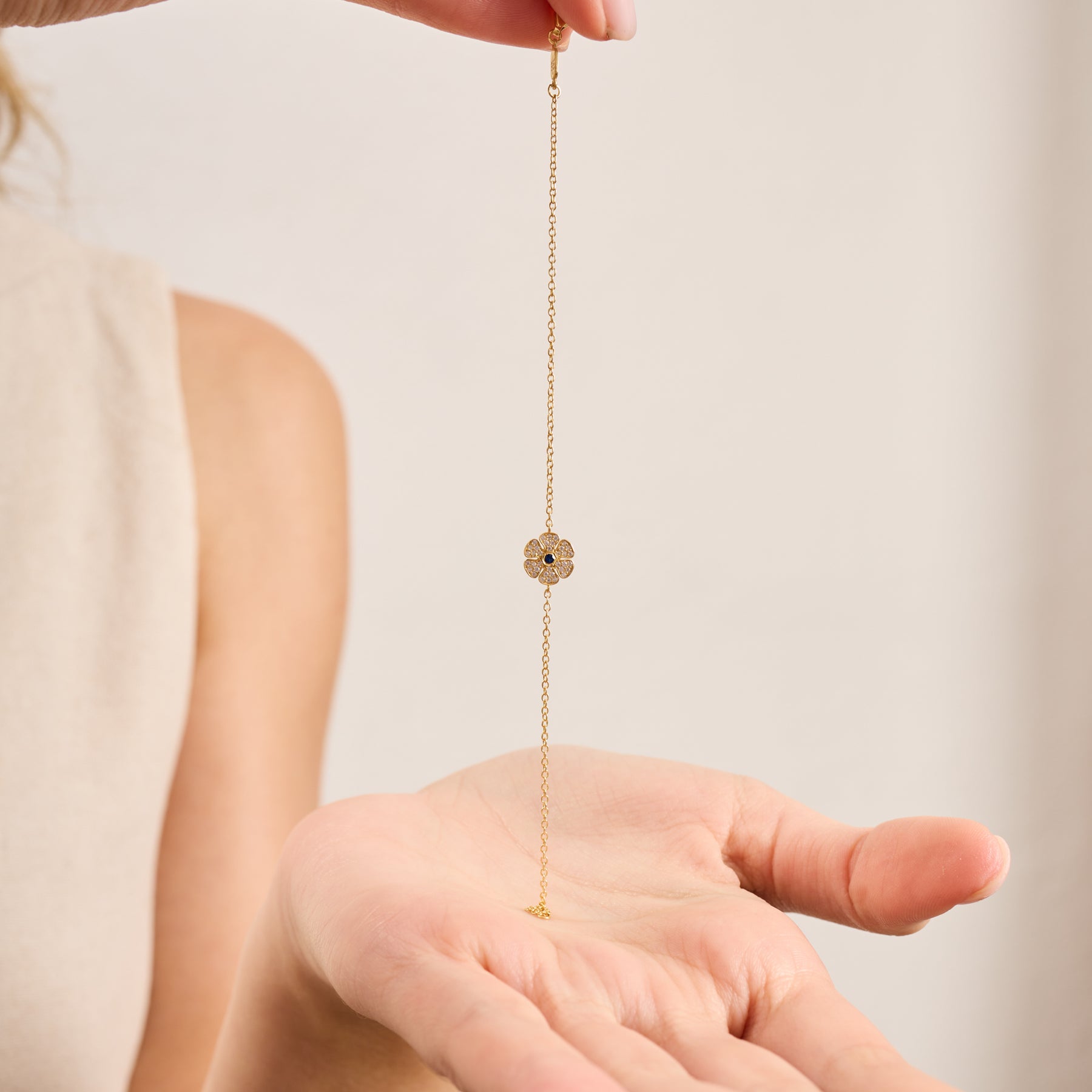 14K Gold Diamond Flower Chain Bracelet – Elina