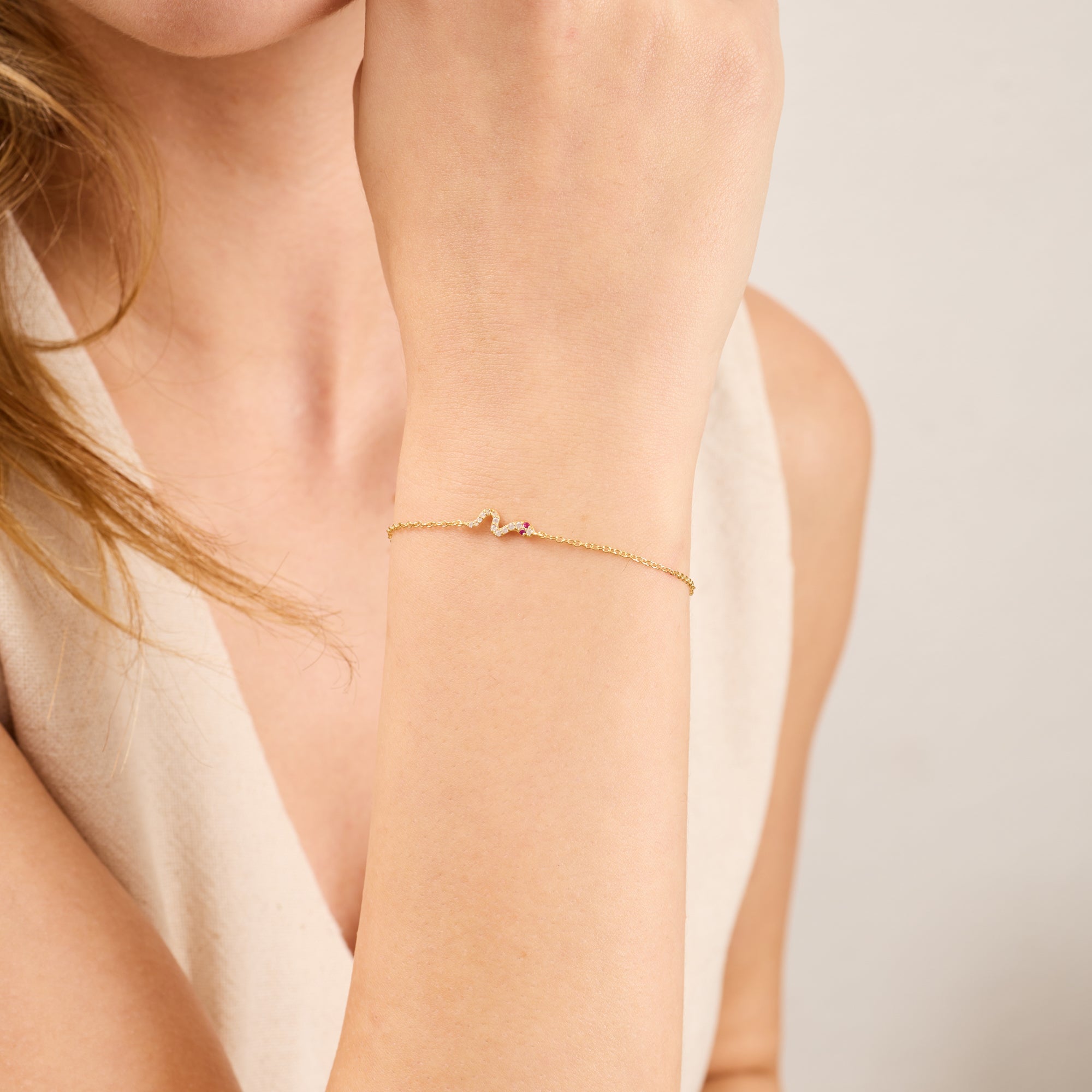 14K Gold Diamond Snake Chain Bracelet – Cleo