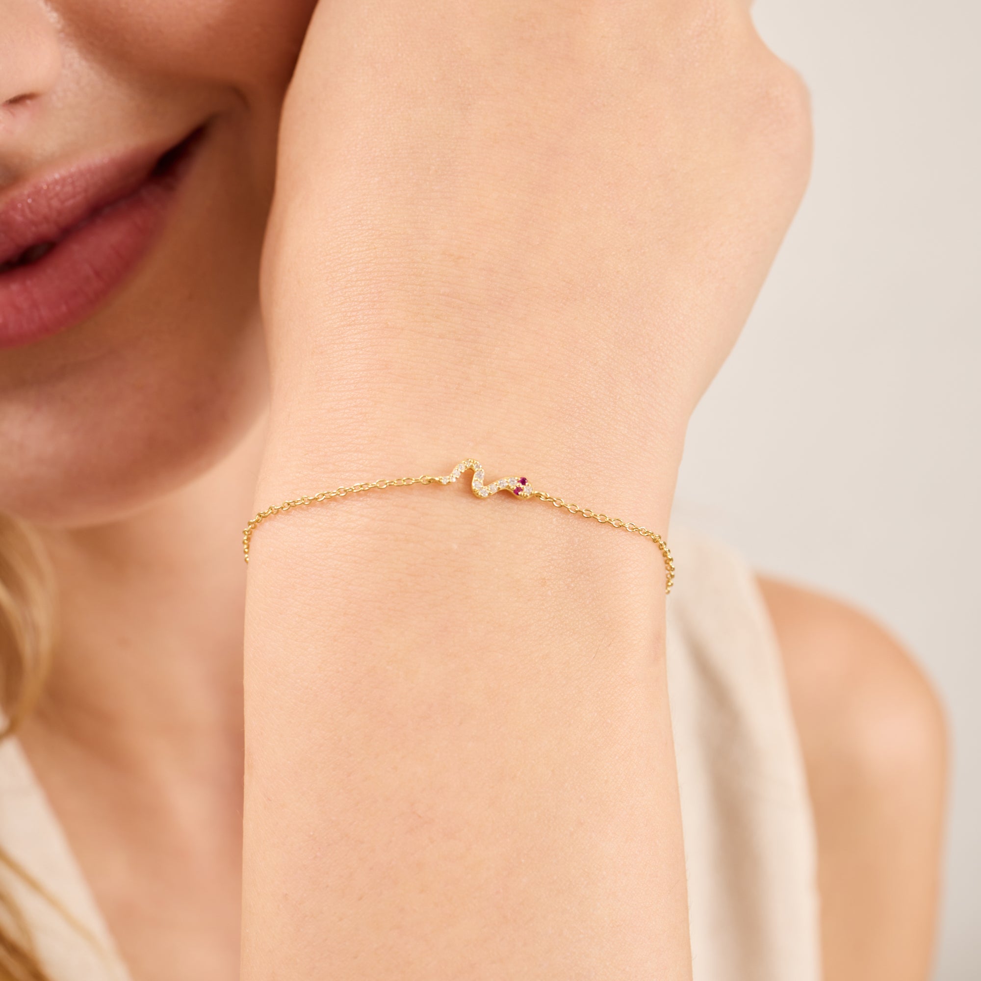 14K Gold Diamond Snake Chain Bracelet – Cleo