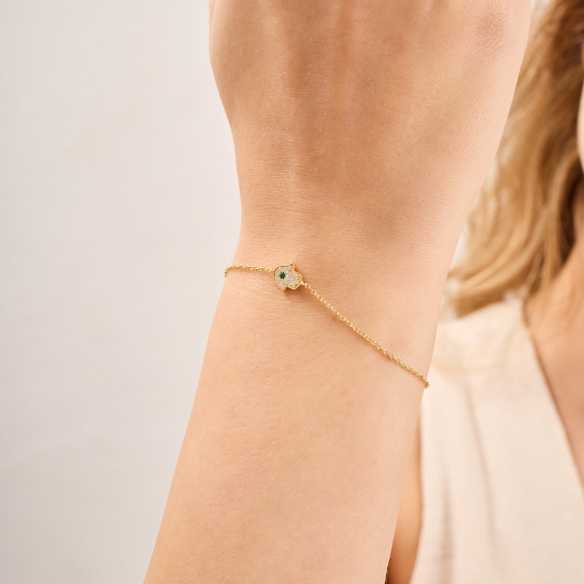 14K Gold Diamond Hamsa Chain Bracelet – Amara