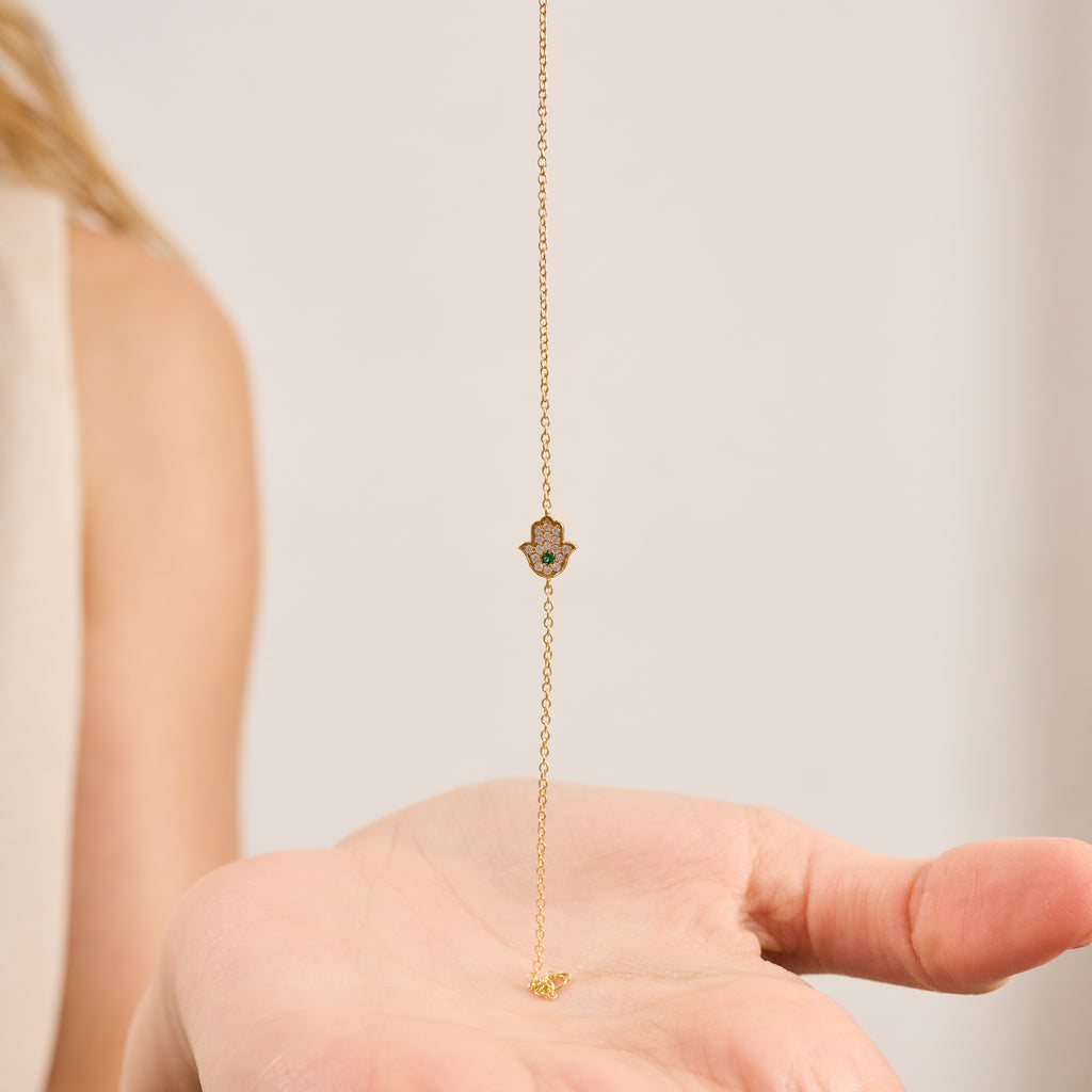 14K Gold Diamond Hamsa Chain Bracelet – Amara
