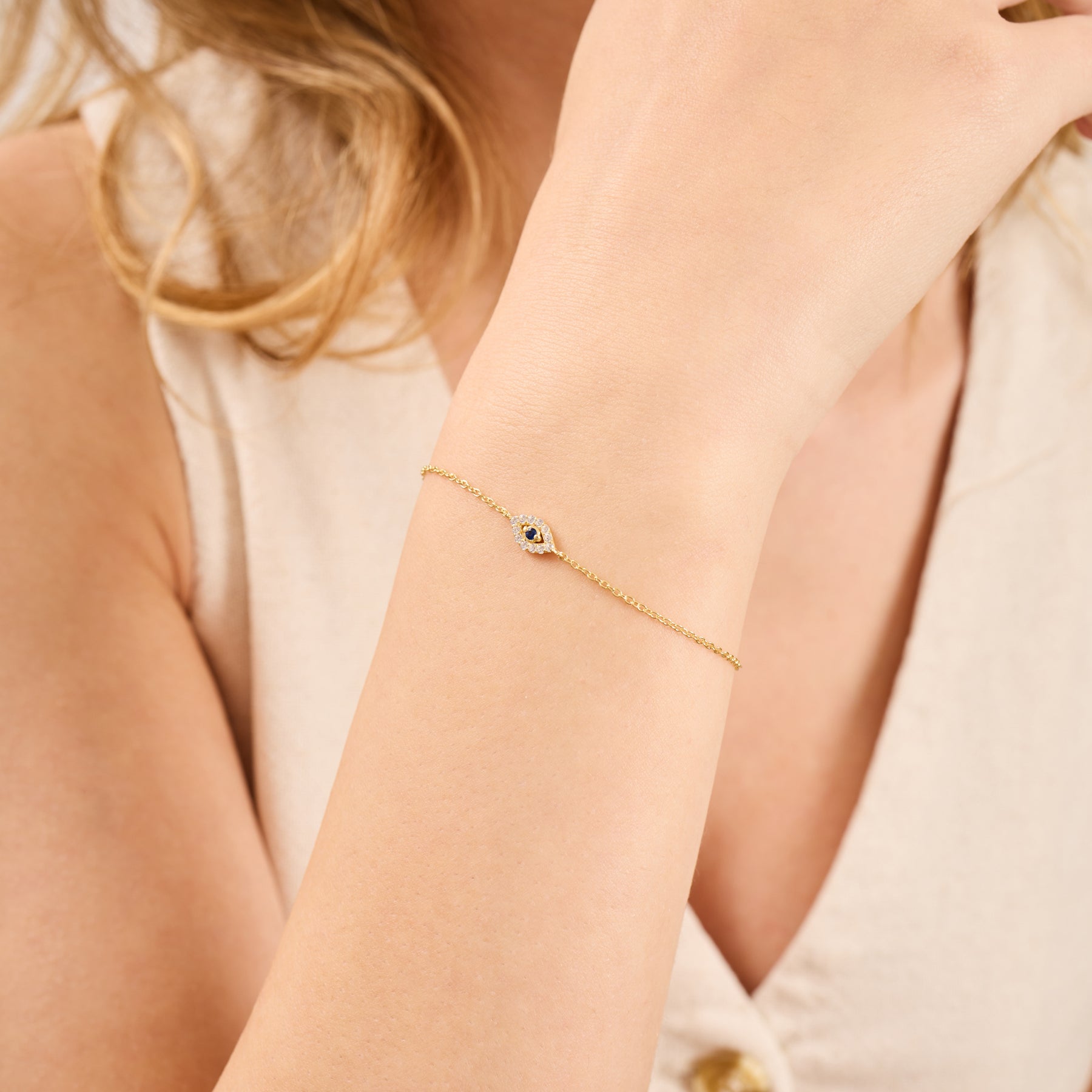 14K Gold Mini Diamond Evil Eye Chain Bracelet – Ivy