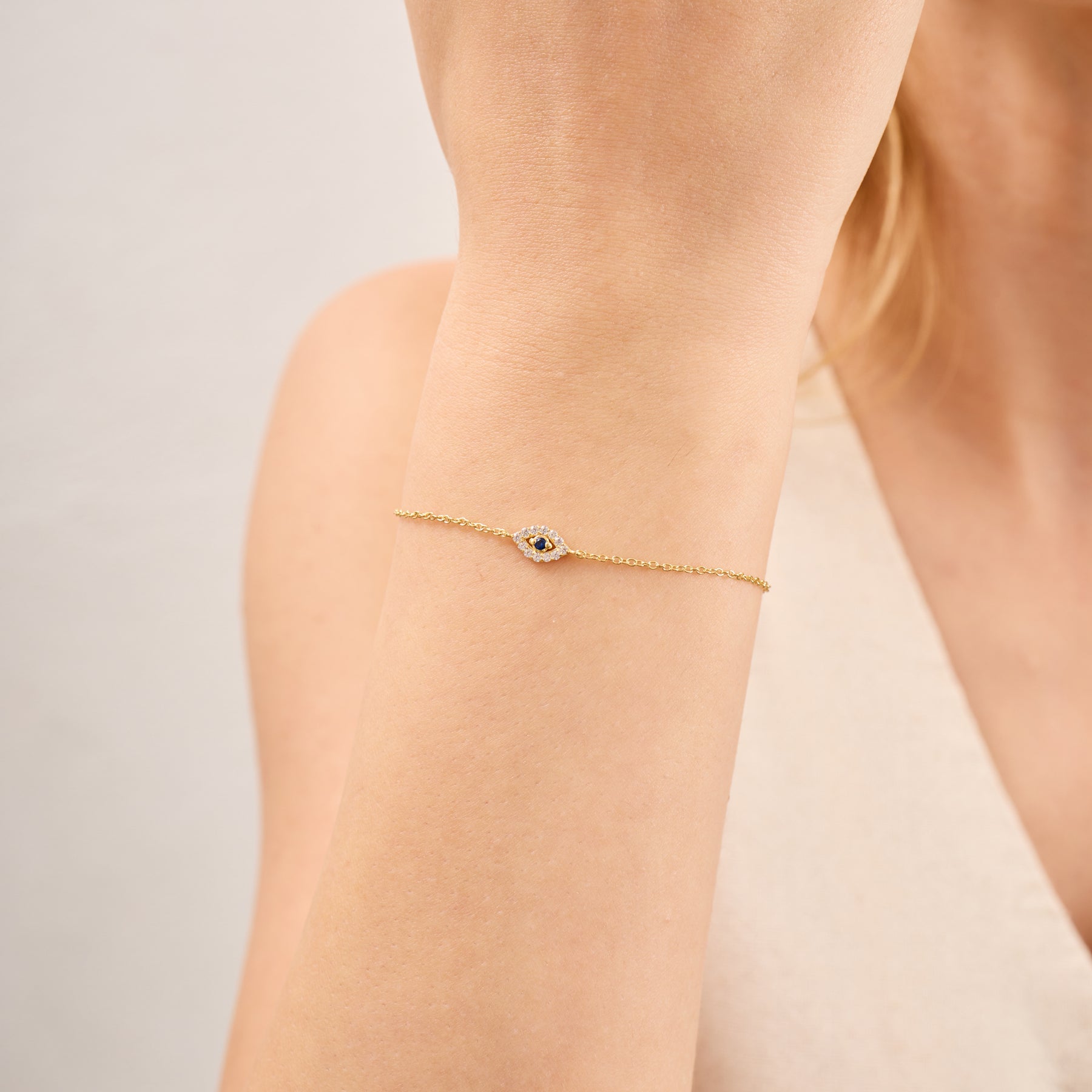 14K Gold Mini Diamond Evil Eye Chain Bracelet – Ivy