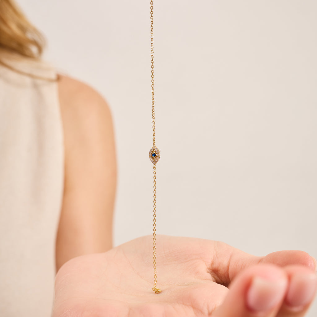 14K Gold Mini Diamond Evil Eye Chain Bracelet – Ivy