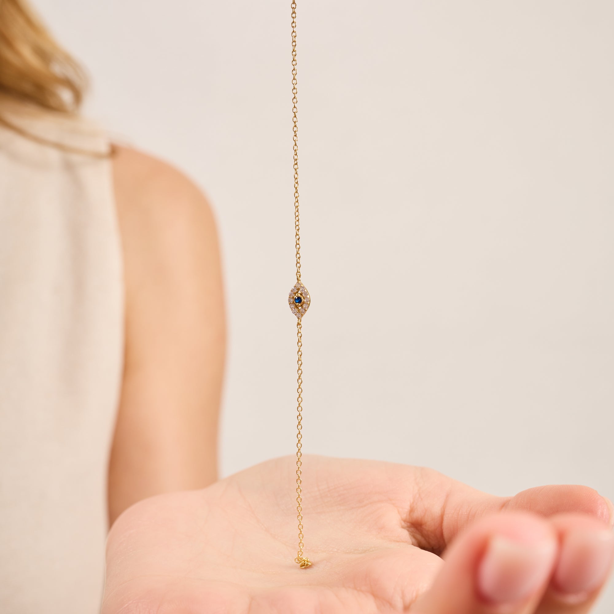 14K Gold Mini Diamond Evil Eye Chain Bracelet – Ivy