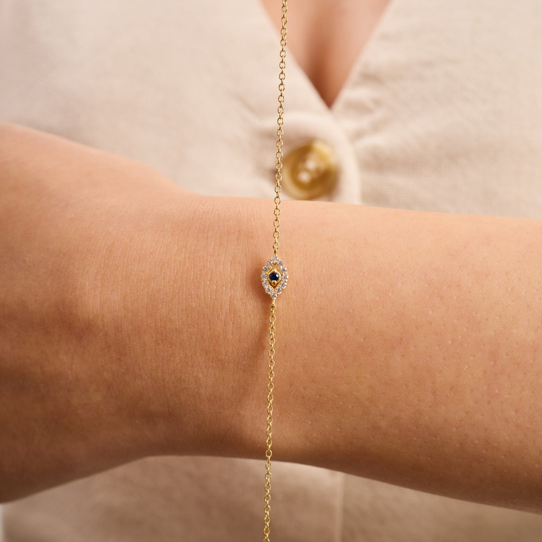 14K Gold Mini Diamond Evil Eye Chain Bracelet – Ivy