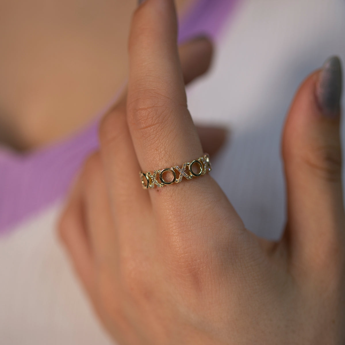 Love with a Spark Hugs and Kisses Diamond XO Ring in 14Kt solid Gold/ Gold Diamond XOXO Ring/ Diamond Kisses Rings/ Birthday Gifts for Her