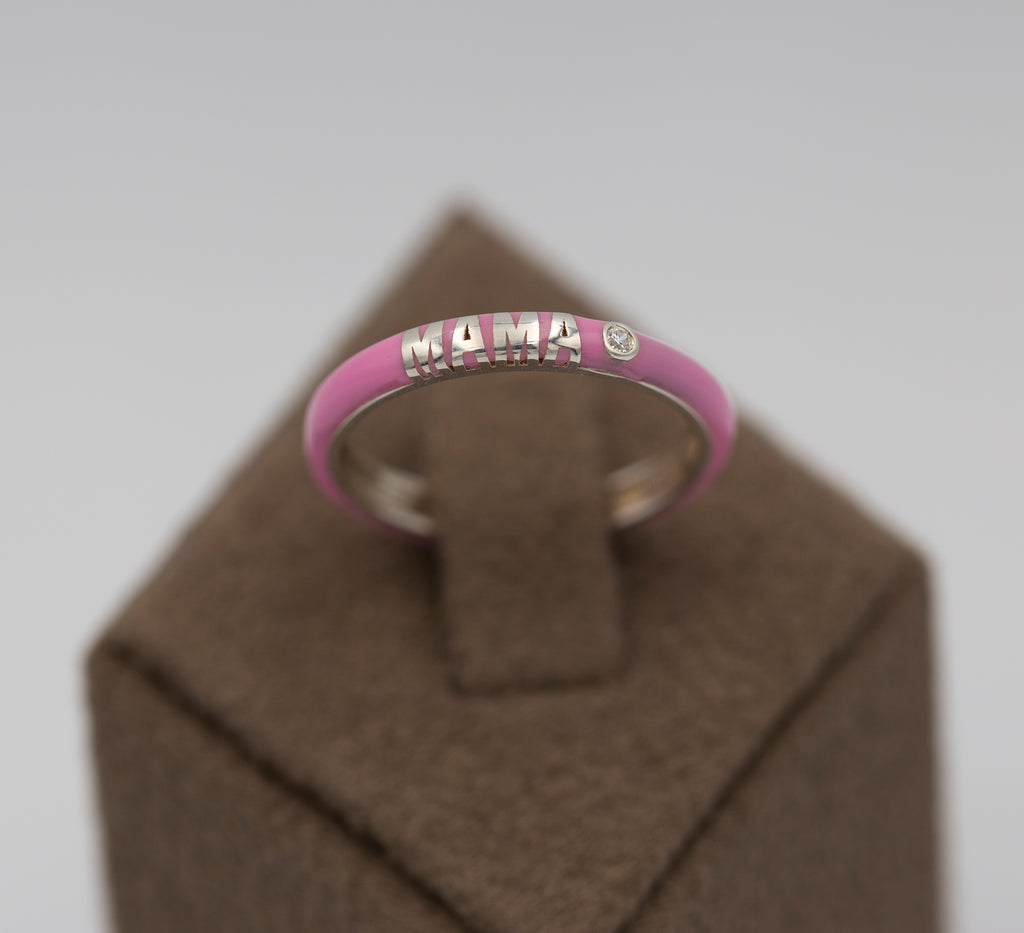 14K Gold Personalized Diamond Enamel Ring – Evania