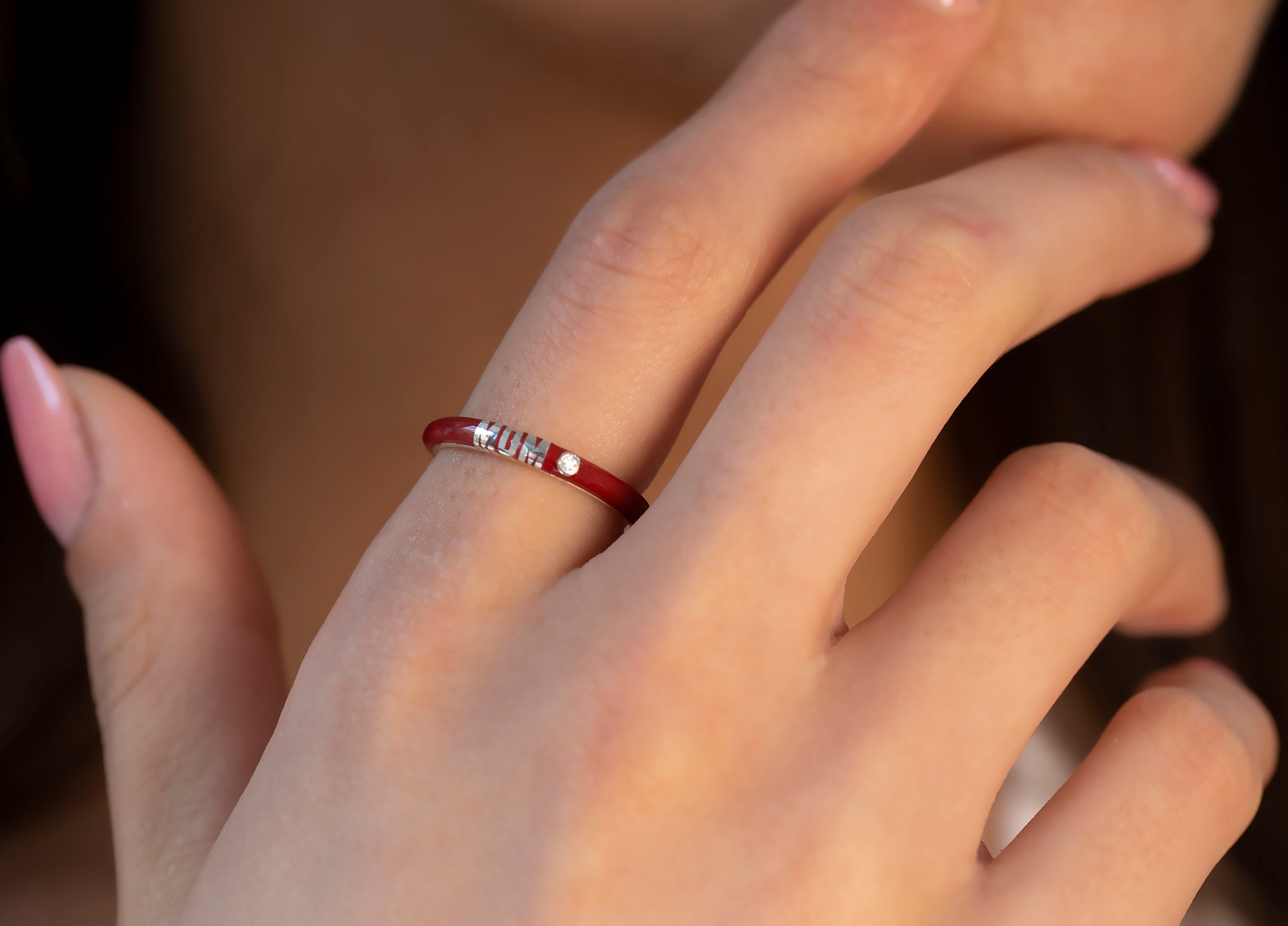 14K Gold Personalized Diamond Enamel Ring – Evania