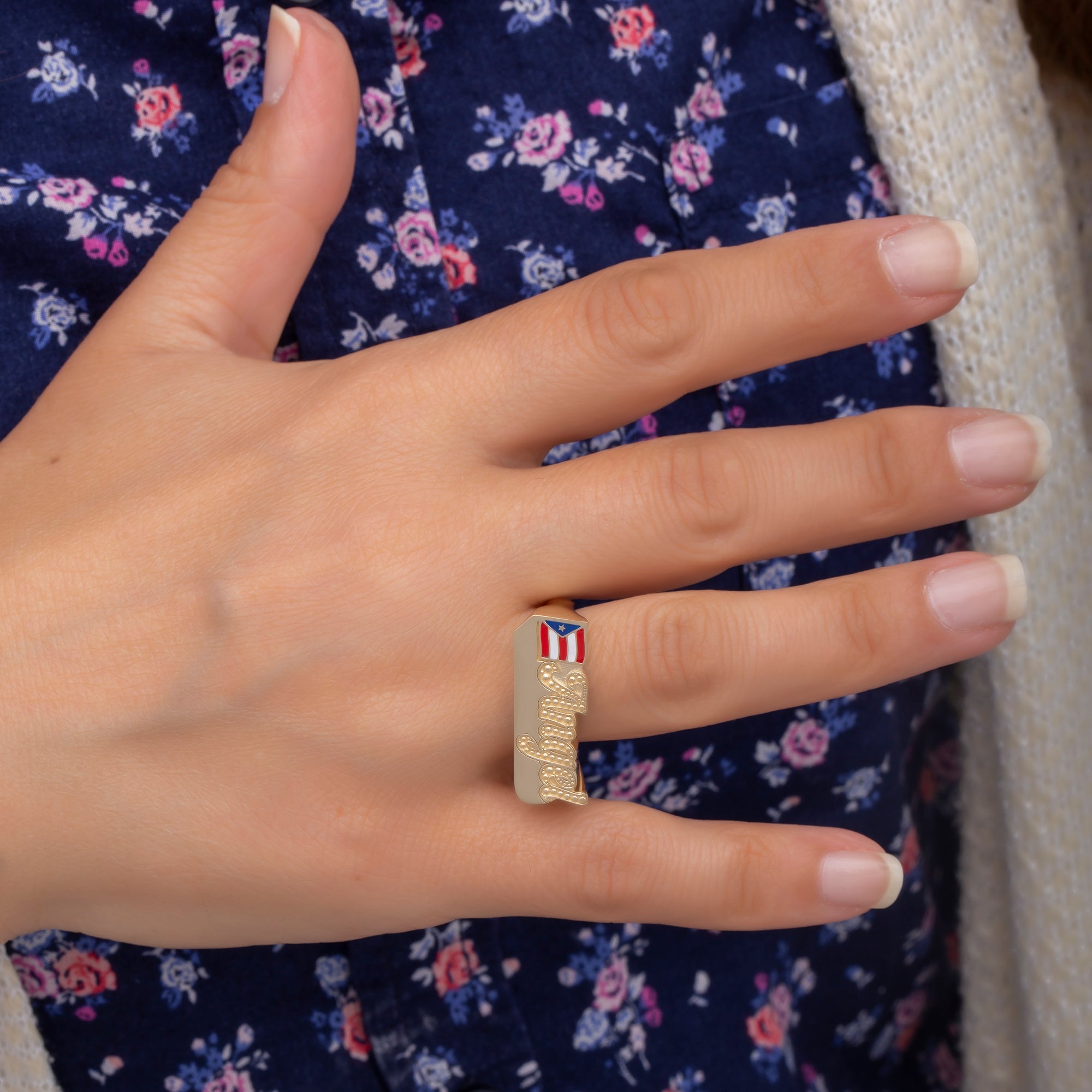 14K Gold Personalized Enamel Name Ring with Flag Detail – Cadence