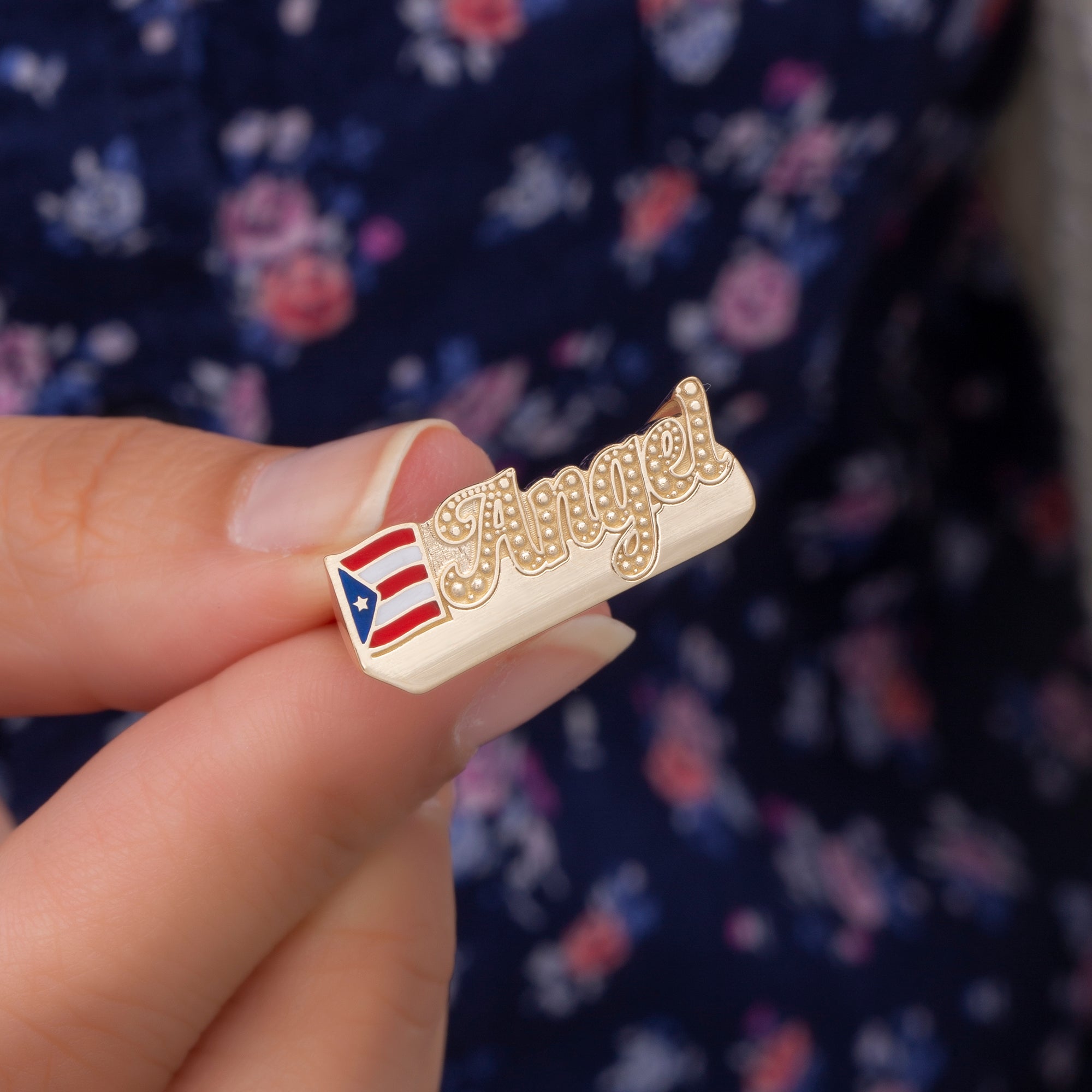 14K Gold Personalized Enamel Name Ring with Flag Detail – Cadence