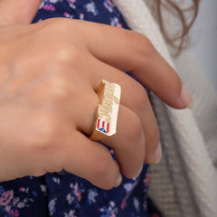 14K Solid Gold Name Ring With Enamel National Flag/ 14K Gold Personalized Name Ring/ Gold Custom Letter Flag Ring/ Personalized Gifts