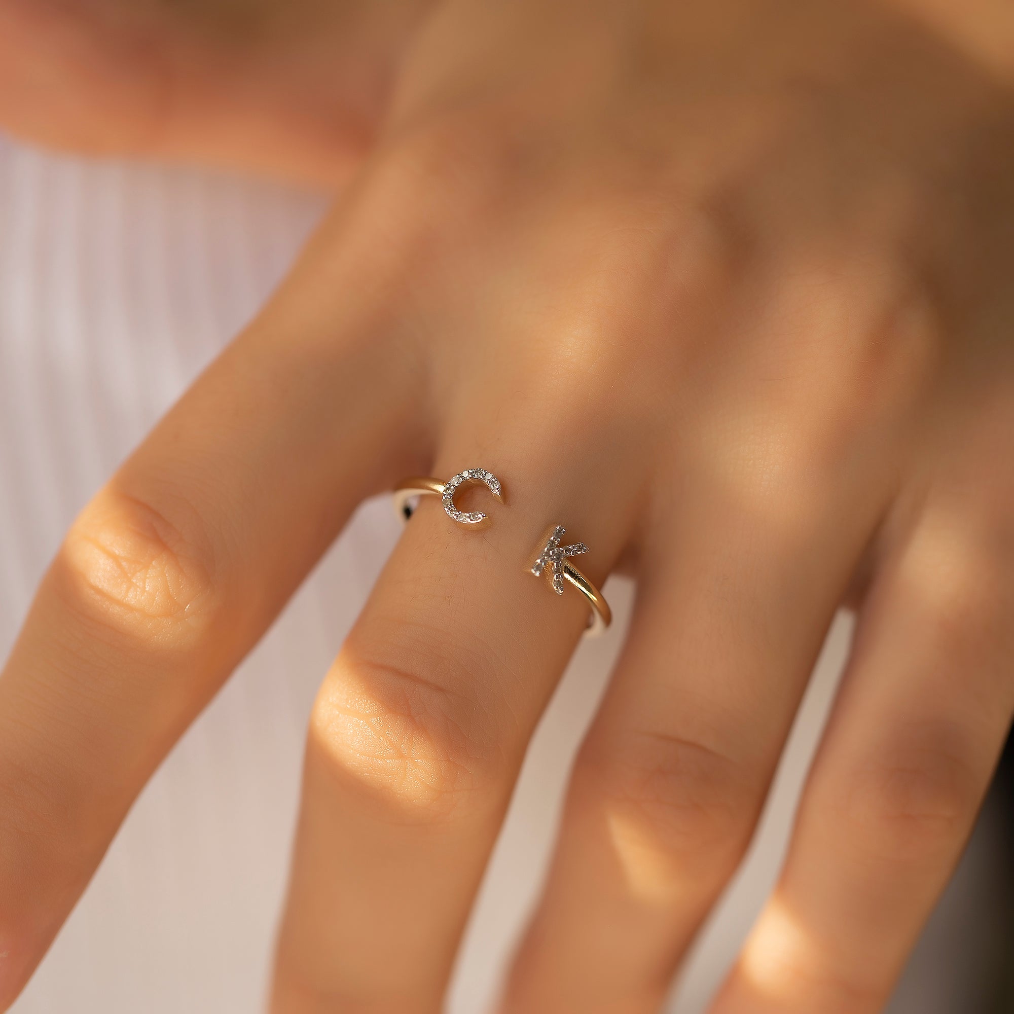 14K Gold Diamond Personalized Initial Cuff Ring/ Personalized Gift/ Diamond Letter Rings/ Personalized Gifts/ Gifts for Her/ Cuff Ring