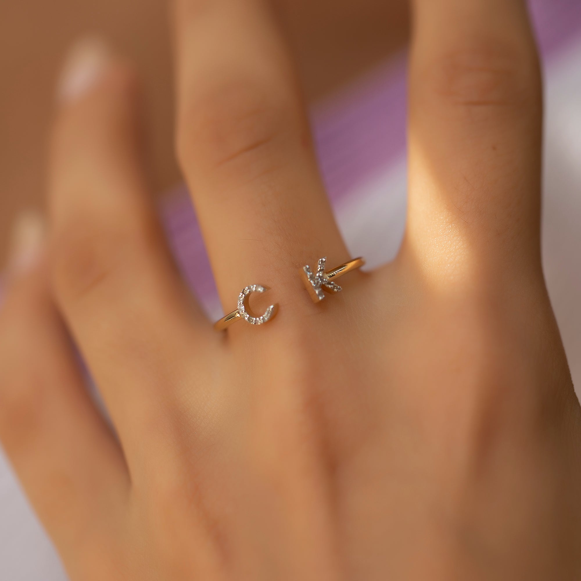 14K Gold Diamond Personalized Initial Cuff Ring/ Personalized Gift/ Diamond Letter Rings/ Personalized Gifts/ Gifts for Her/ Cuff Ring