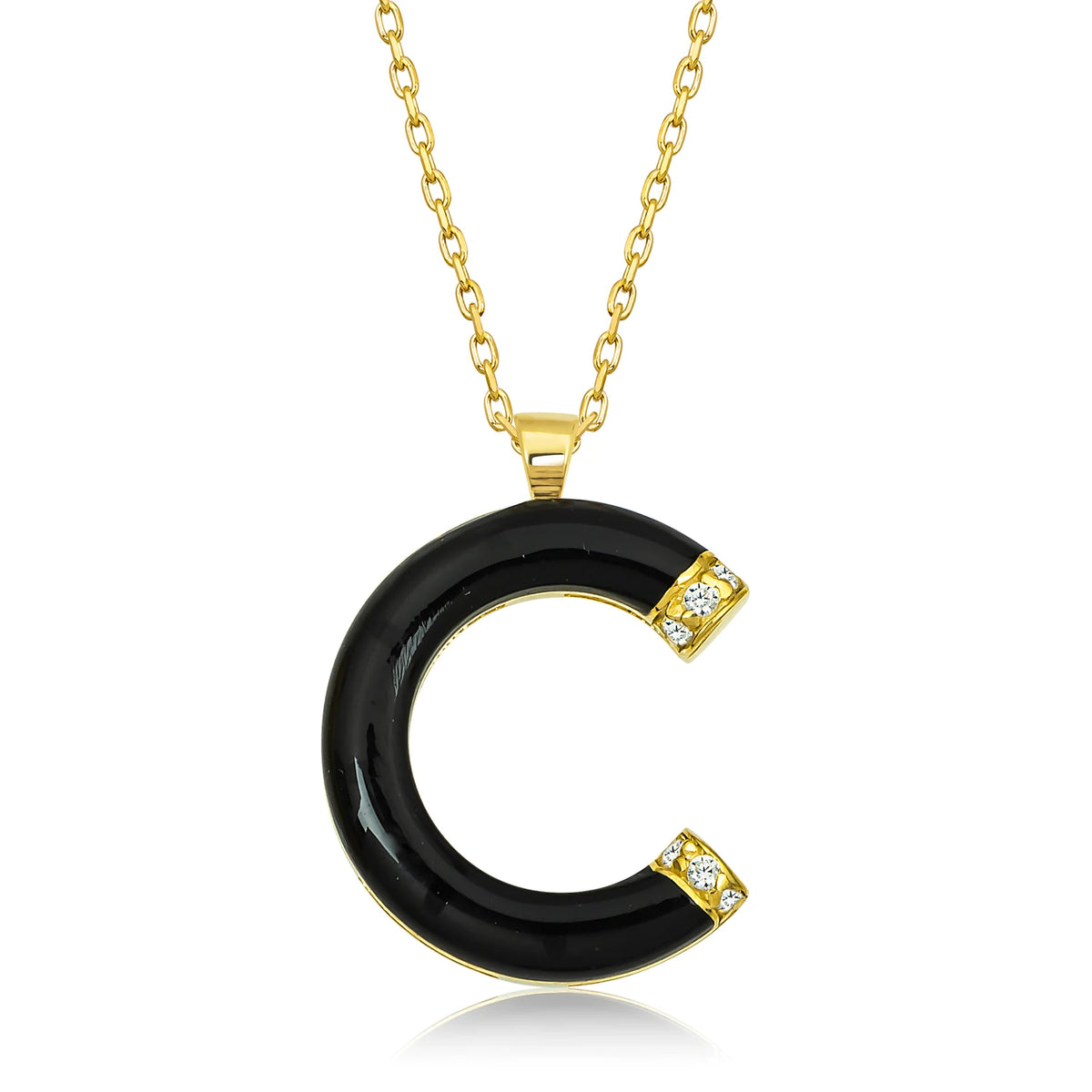 14K Gold Diamond Enamel Letter Necklace C