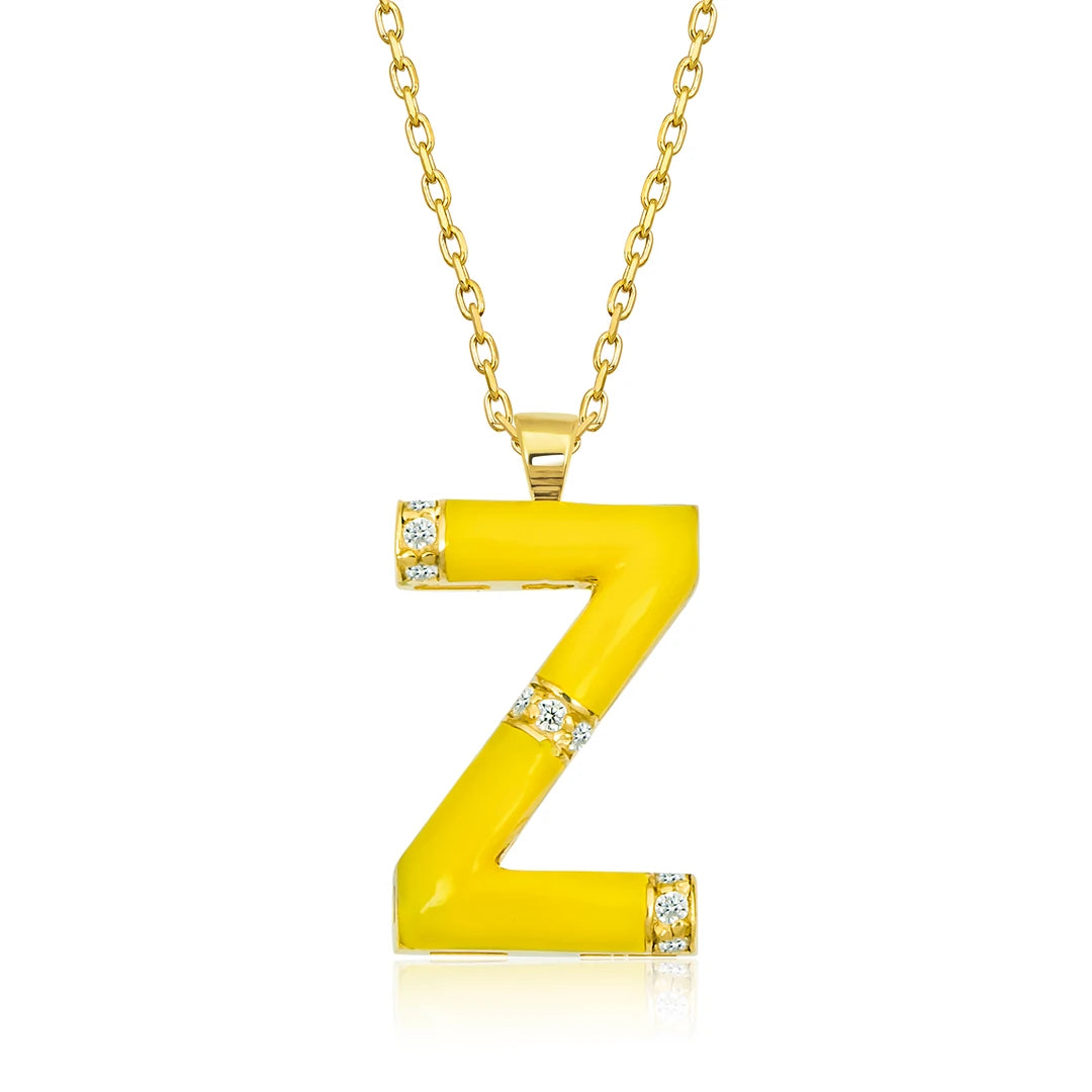 14K Gold Diamond Enamel Letter Necklace Z