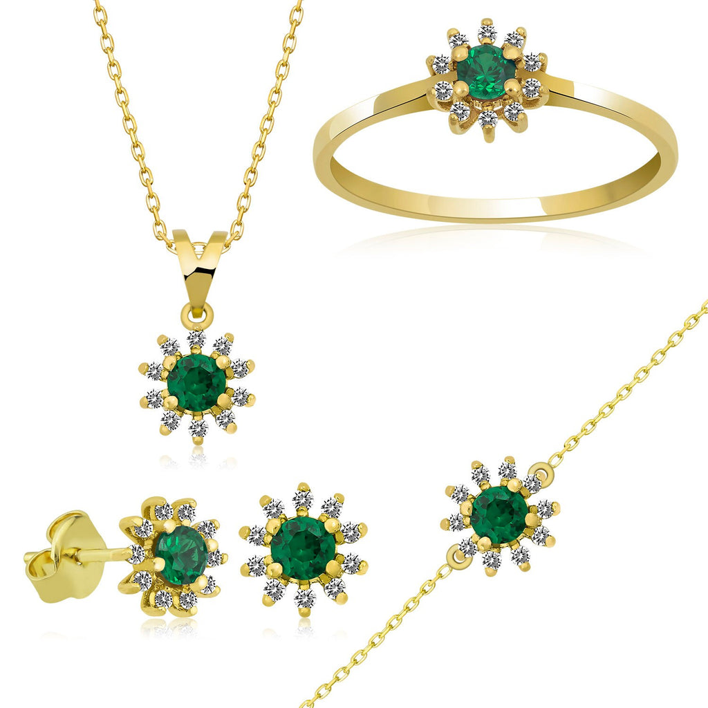 14K Gold Emerald & Diamond Round Earrings – Astra