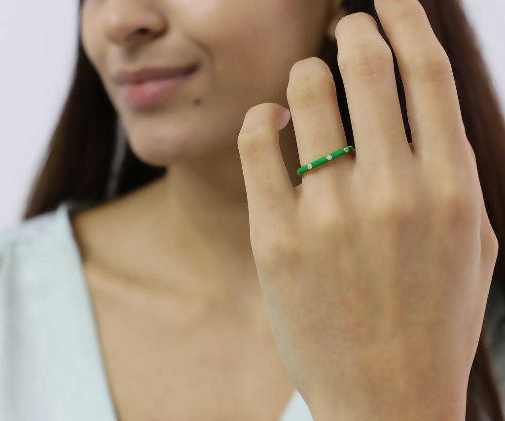 14K Gold Diamond Green Enamel Ring – Prisme