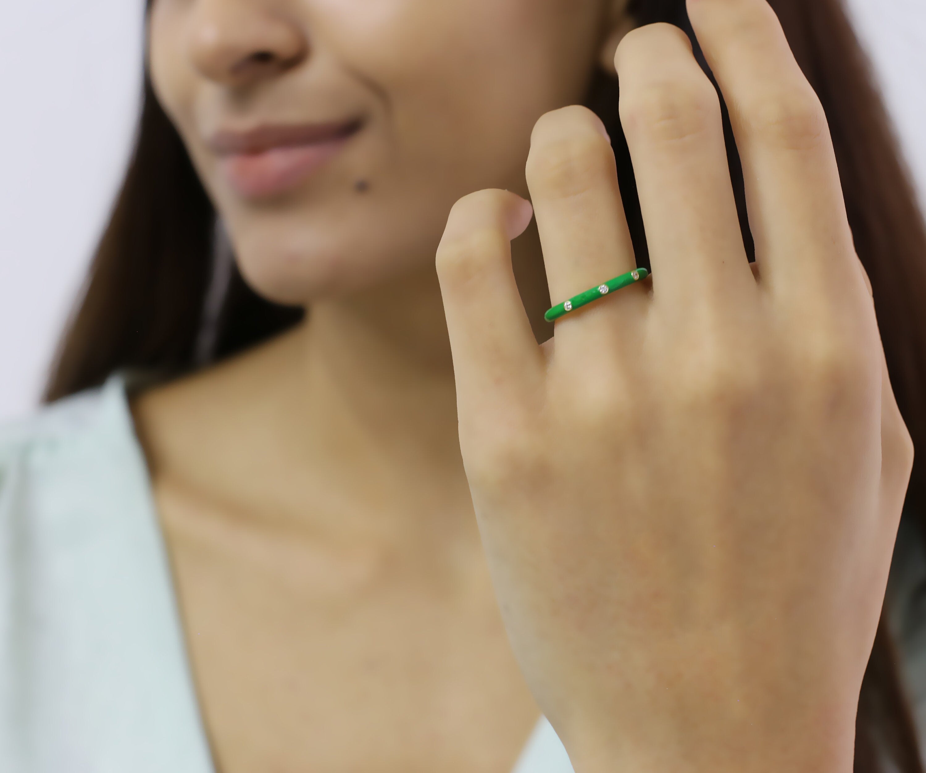 14K Gold Diamond Green Enamel Ring – Prisme