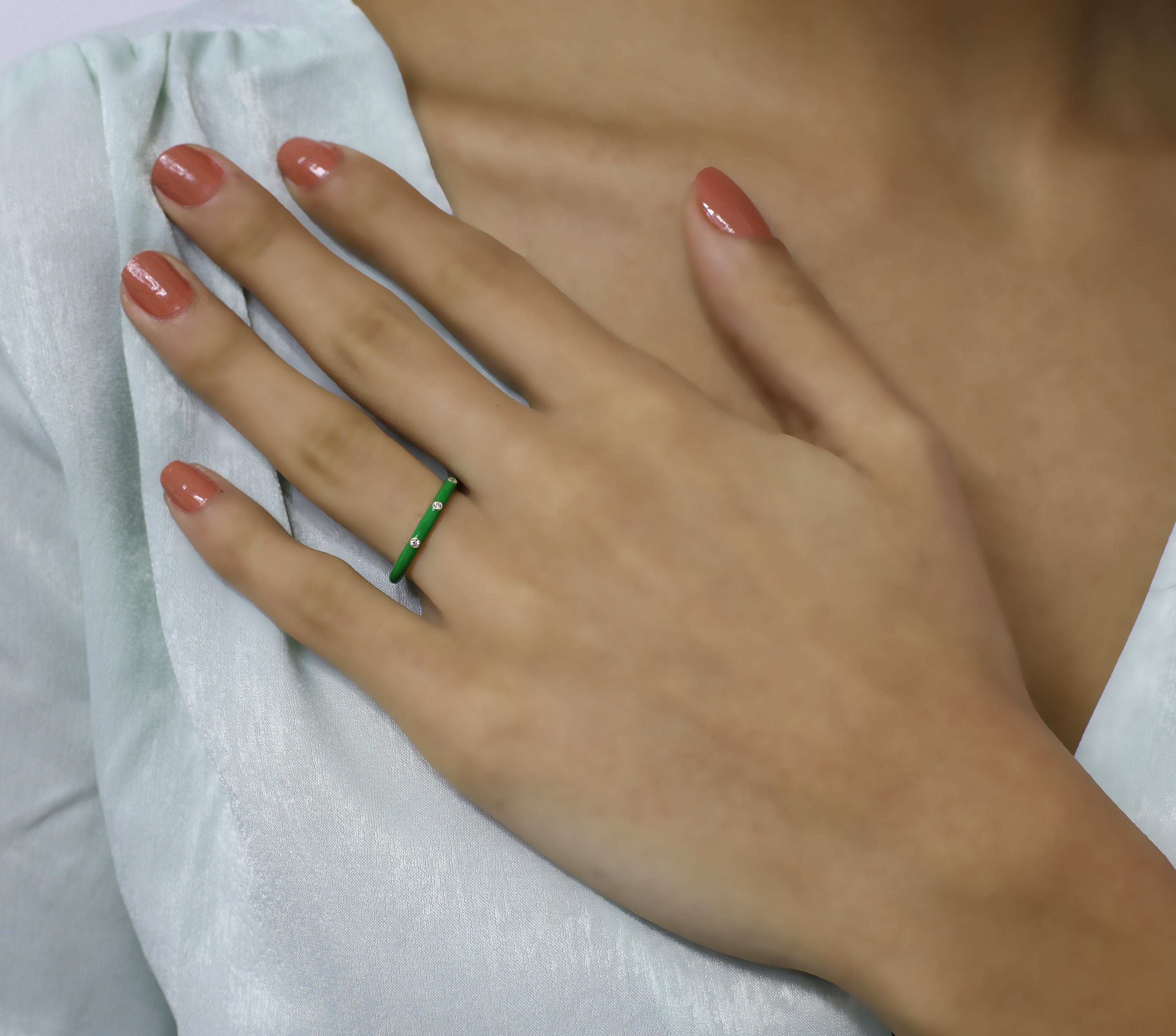 14K Gold Diamond Green Enamel Ring – Prisme