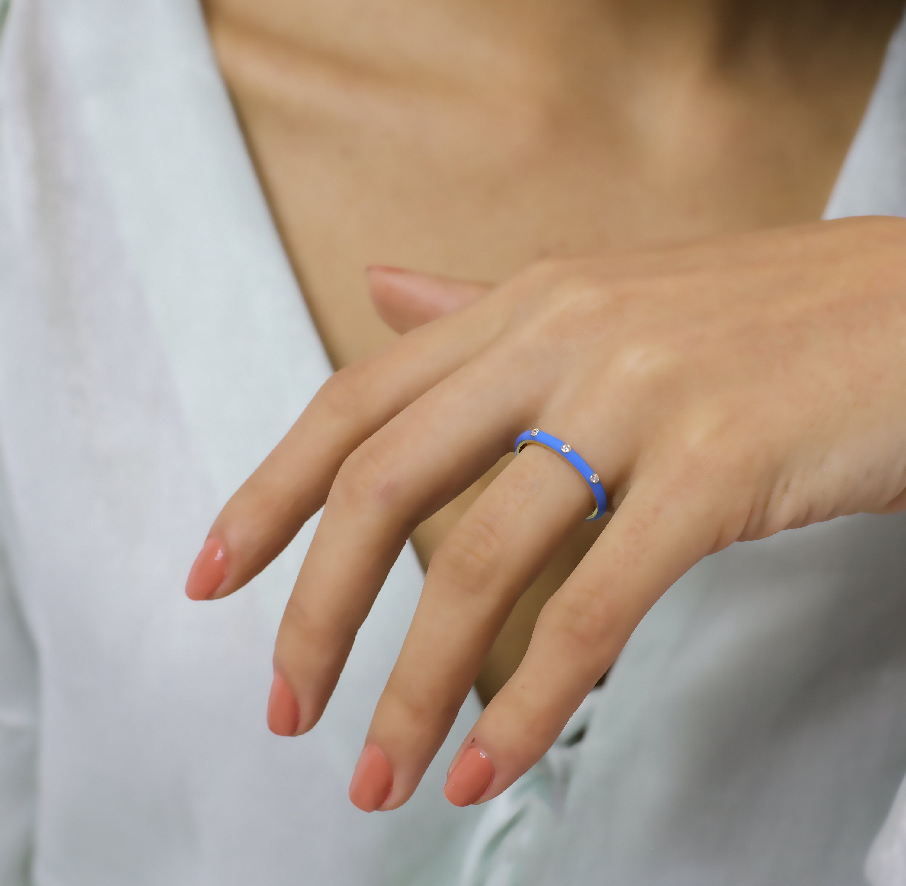 14K Gold Diamond Blue Enamel Ring – Prisme