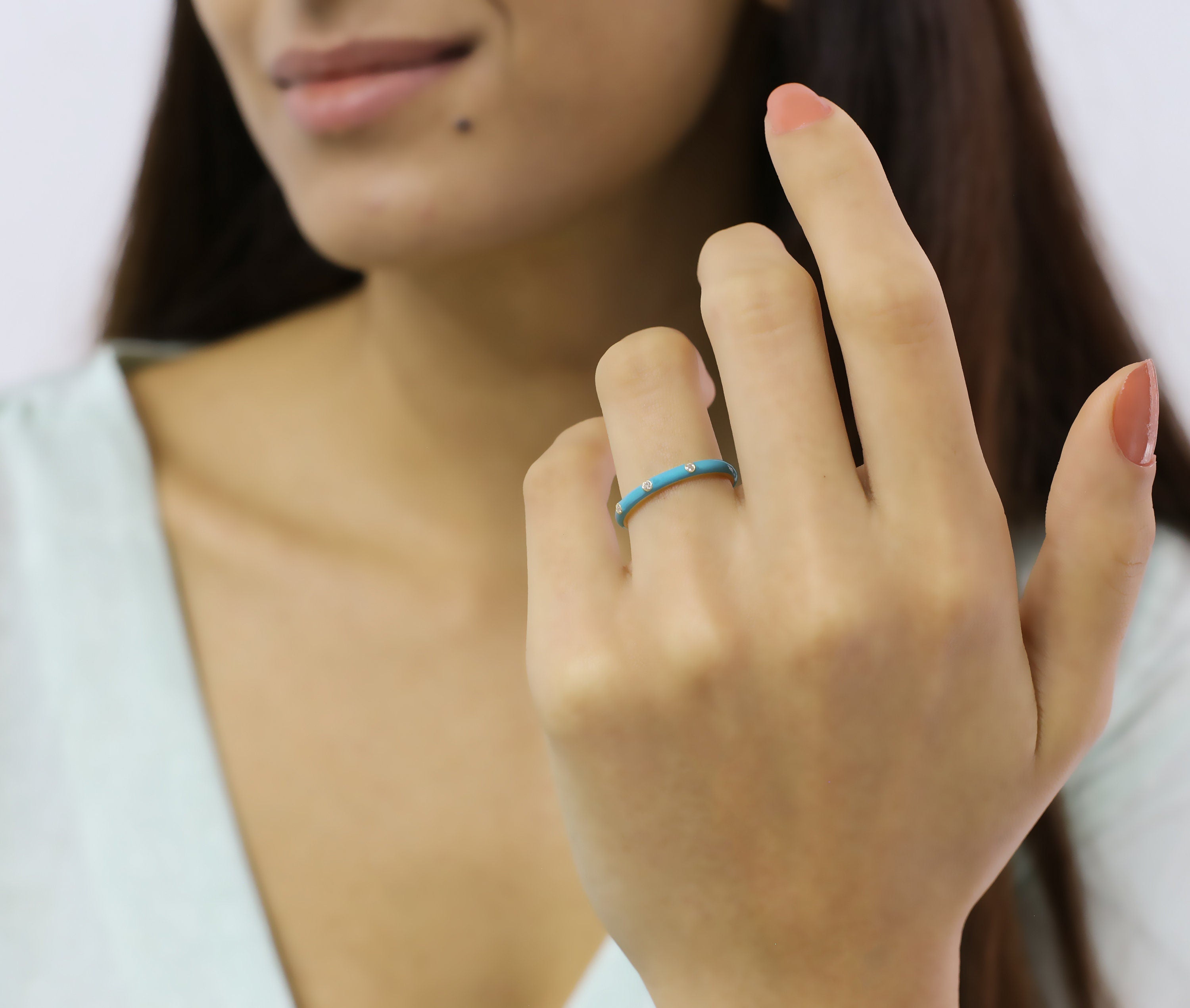 14K Gold Diamond Turquoise Enamel Ring – Prisme