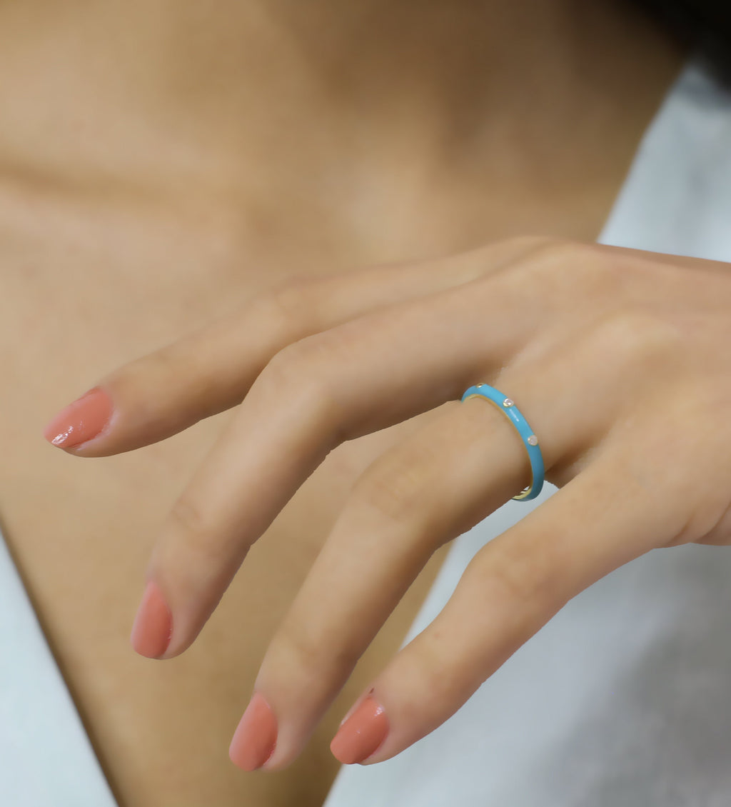 14K Gold Diamond Turquoise Enamel Ring – Prisme