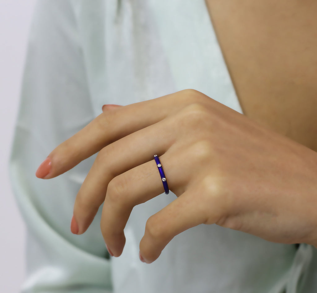 14K Gold Diamond Navy Blue Enamel Ring – Prisme