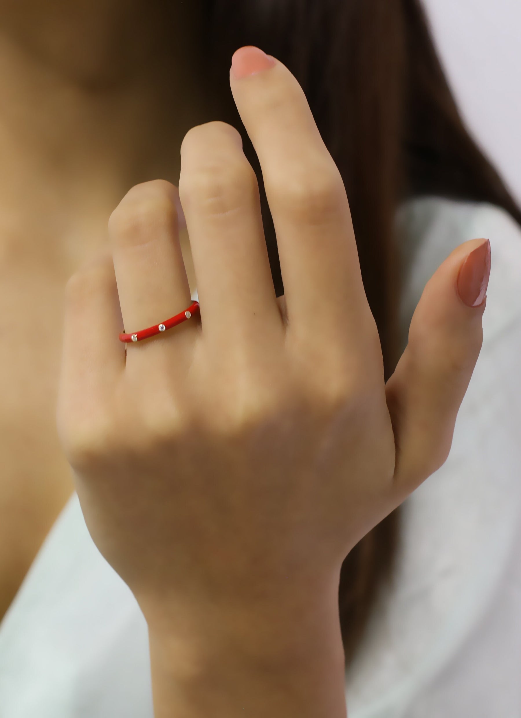 14K Gold Diamond Red Enamel Ring – Prisme