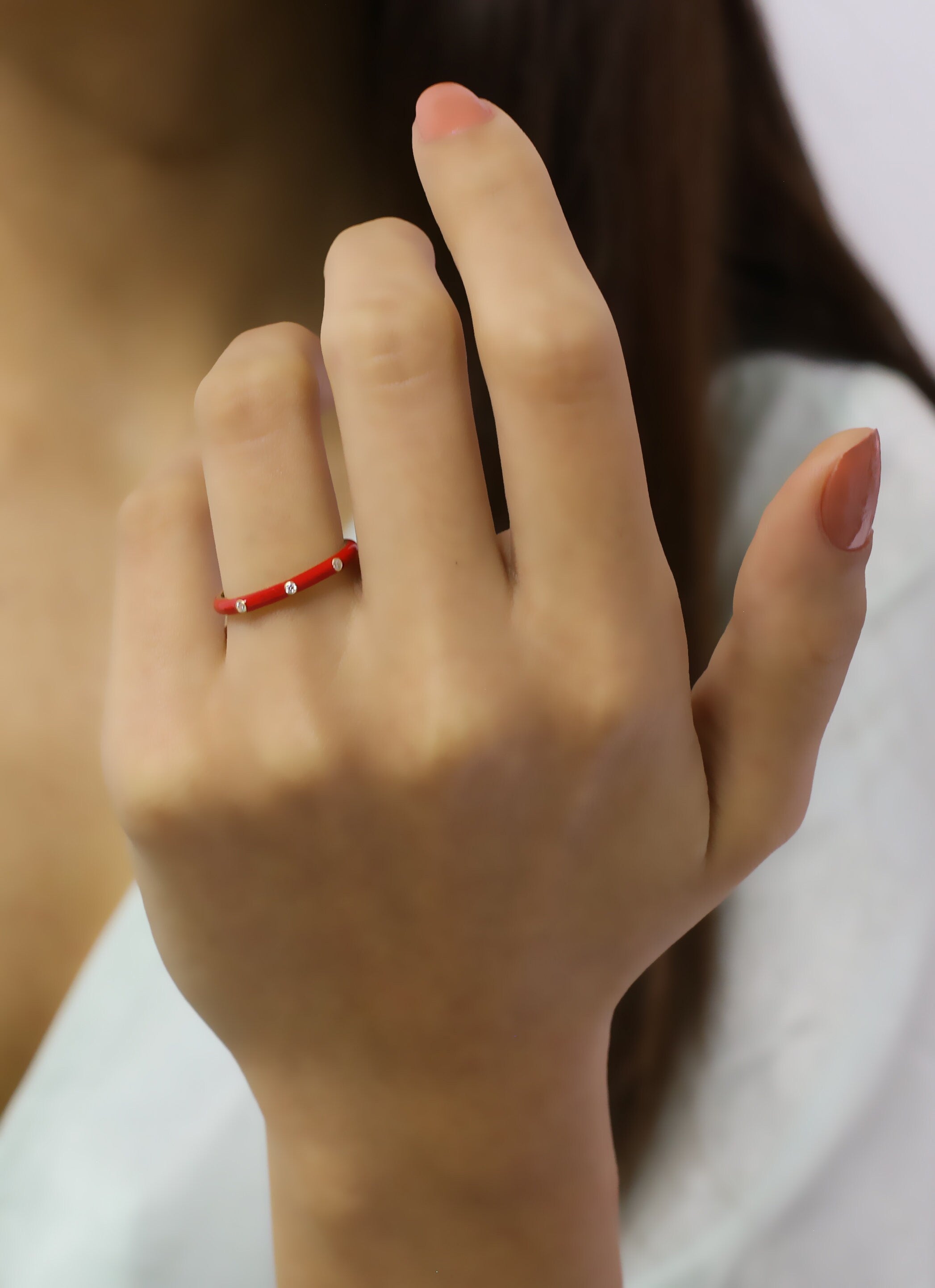 14K Gold Diamond Red Enamel Ring – Prisme