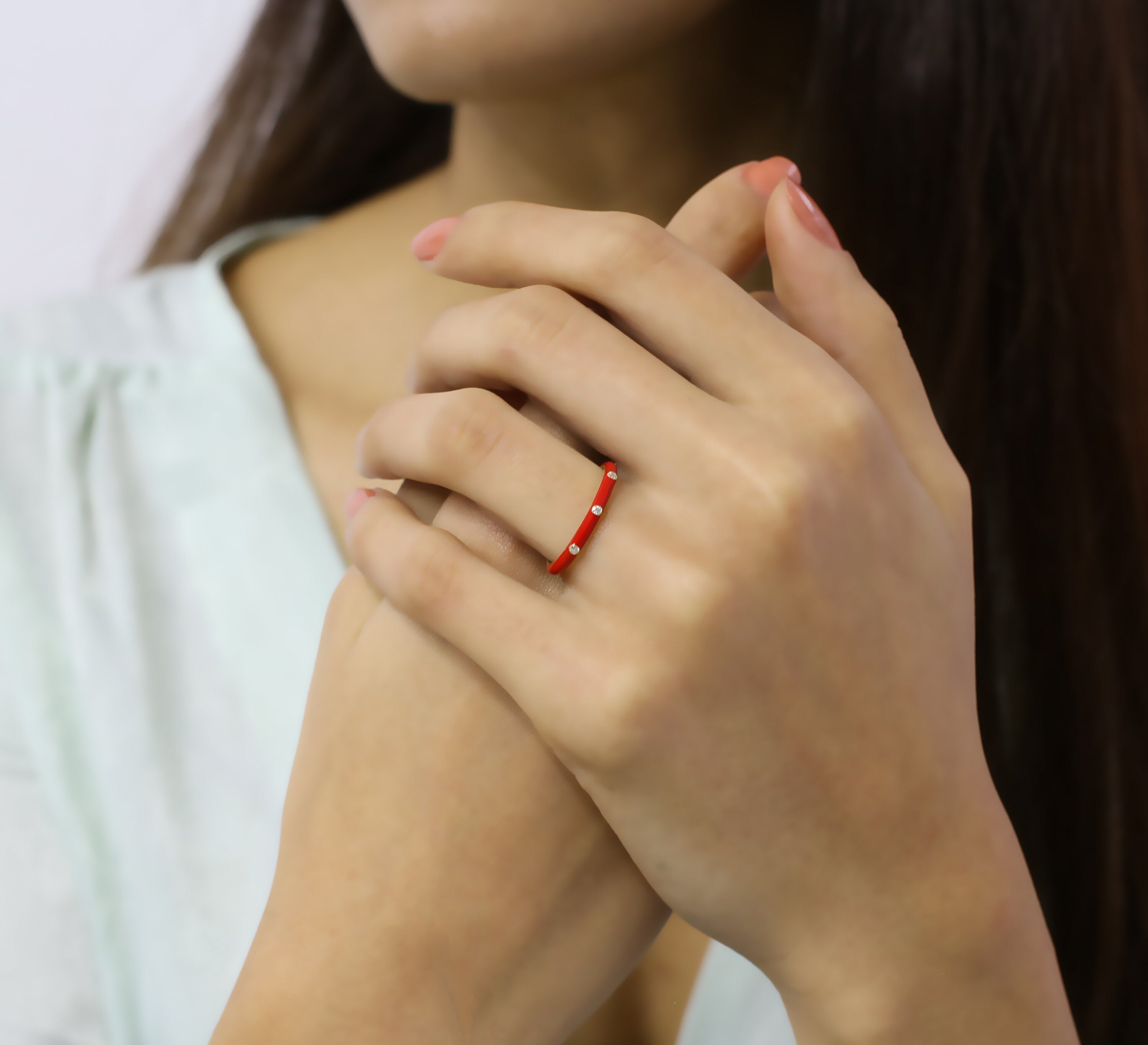 14K Gold Diamond Red Enamel Ring – Prisme