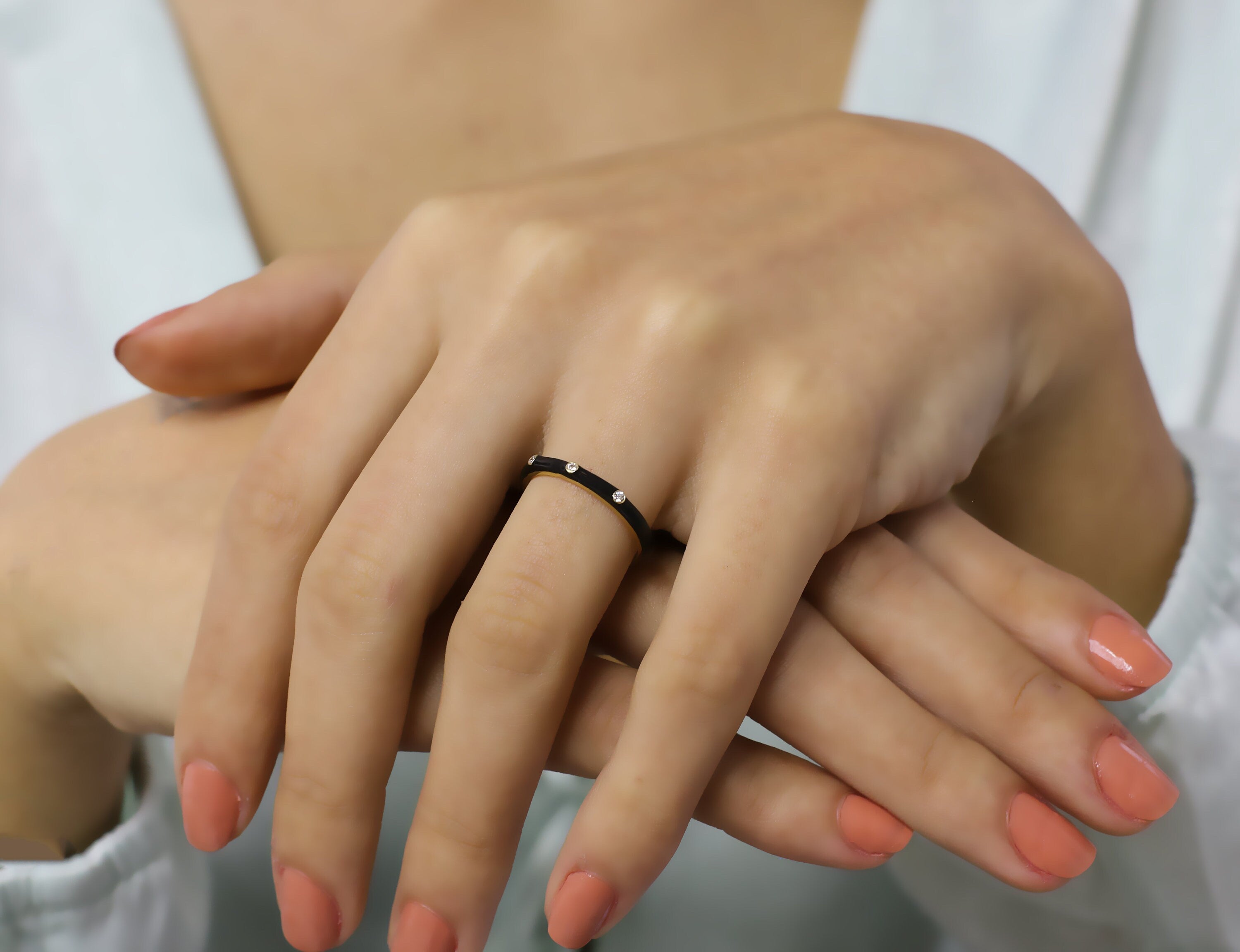 14K Gold Diamond Black Enamel Ring – Prisme