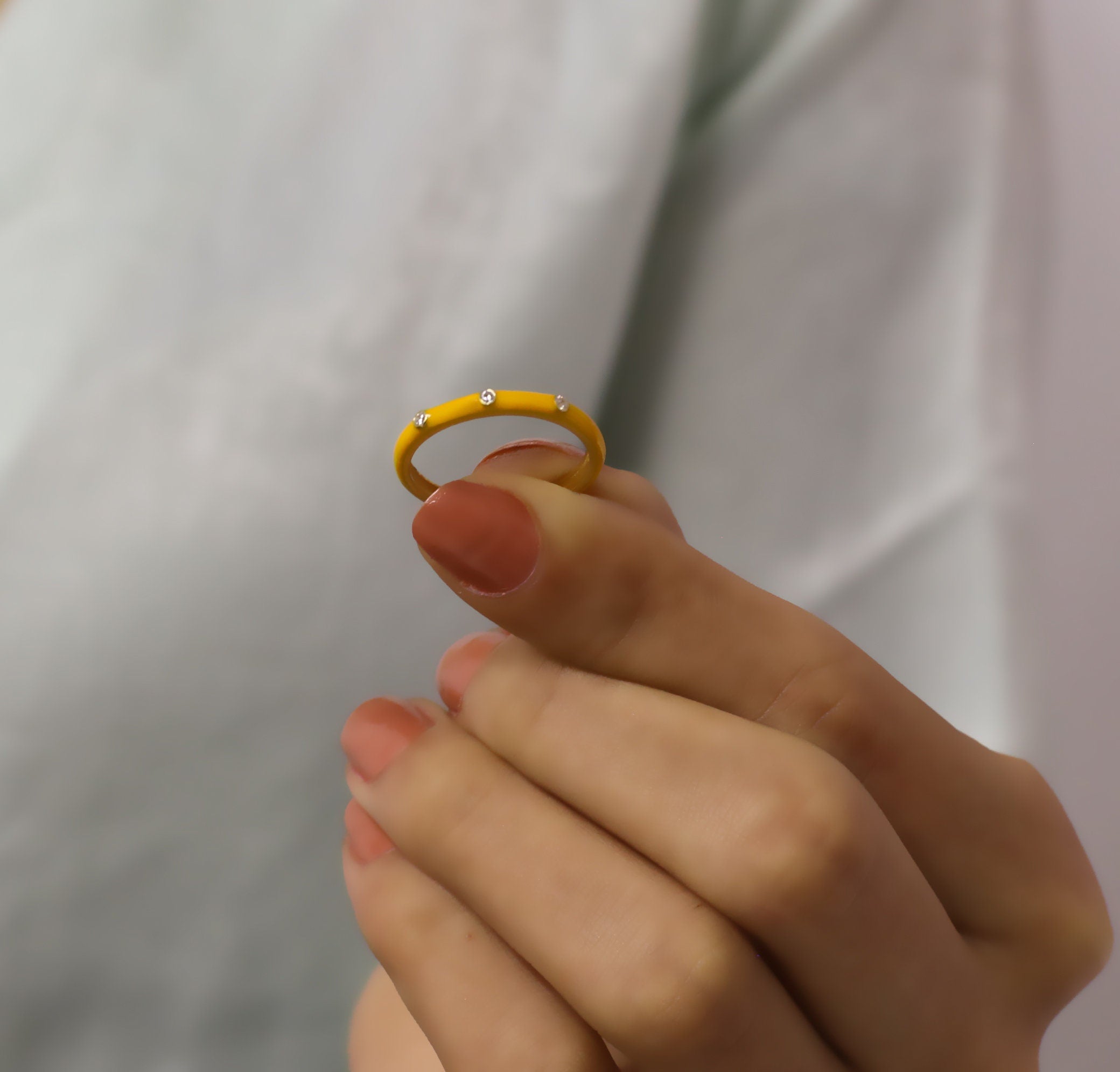 14K Gold Diamond Warm Yellow Enamel Ring – Prisme