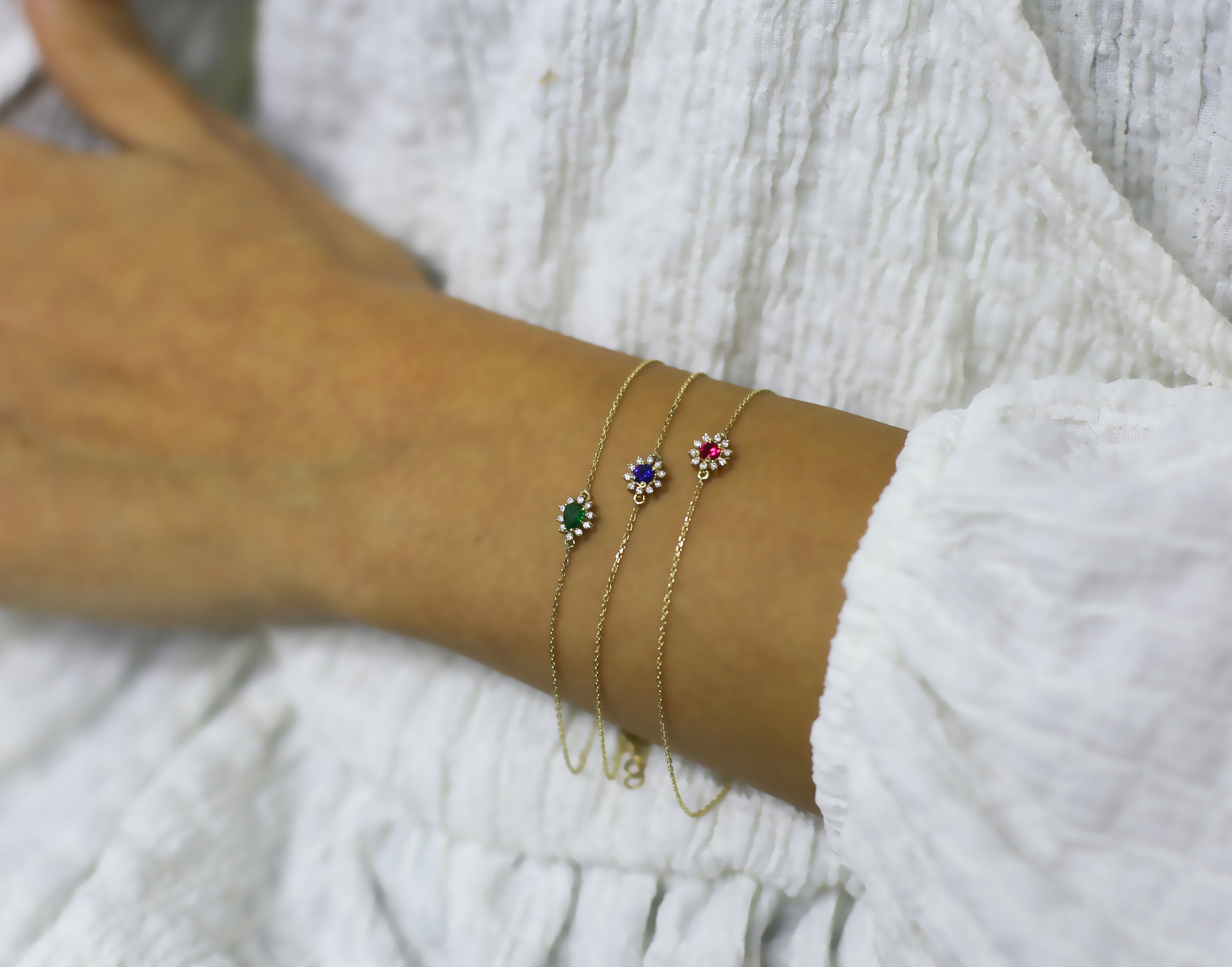 14K Gold Diamond Ruby Oval Bracelet for Women/ Pave Diamond Flower Ruby Bracelet/ Gift for Her/ Birthday Gifts for Women/ Mother's Day Gift