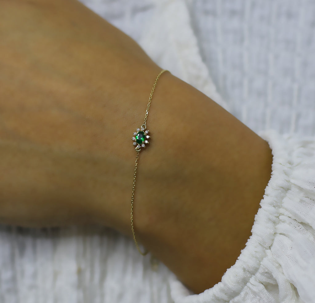 14K Gold Emerald & Diamond Oval Bracelet – Astra