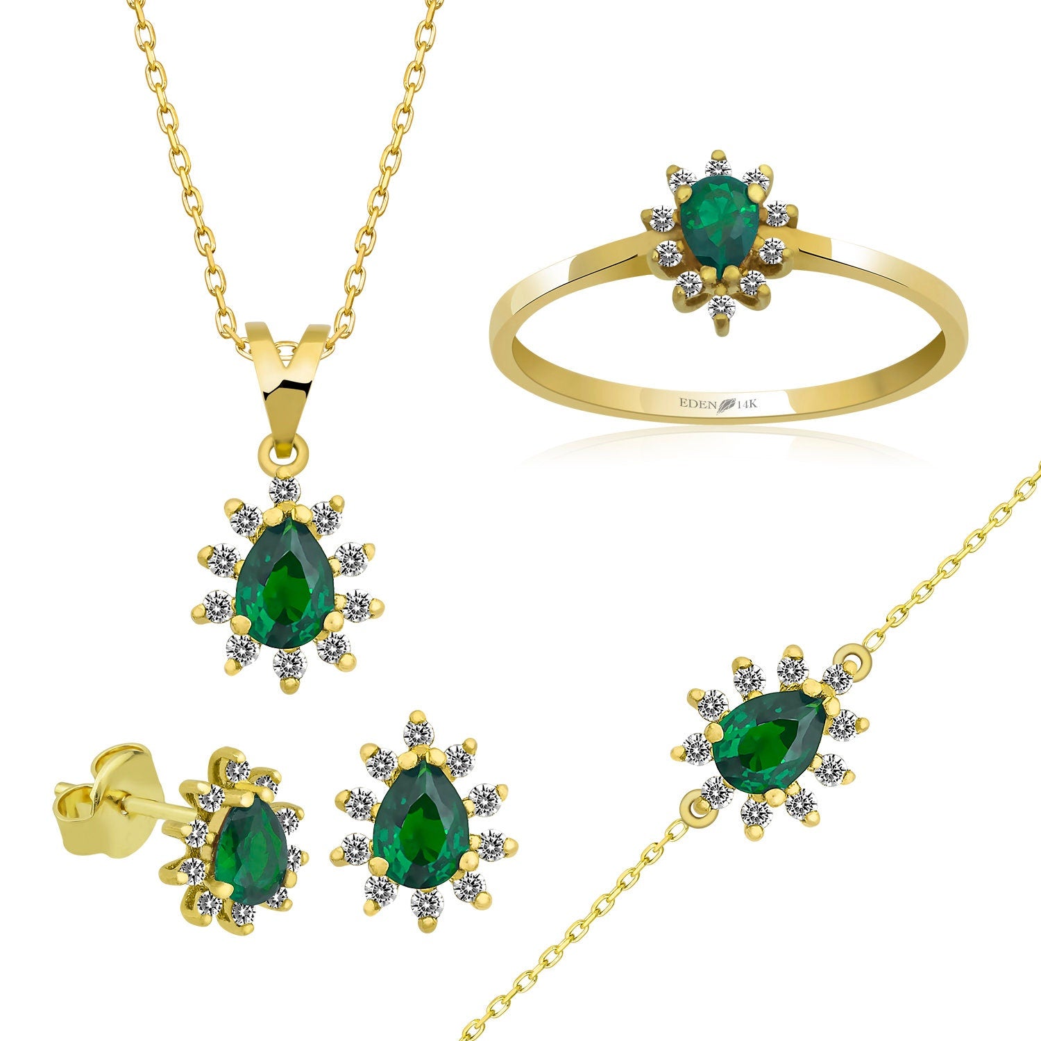 14K Gold Emerald & Diamond Pear Bracelet – Astra