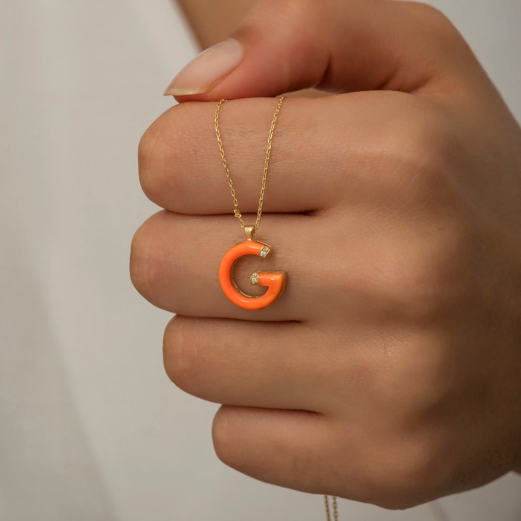 14K Gold Diamond Enamel Initial Necklace – Lureva